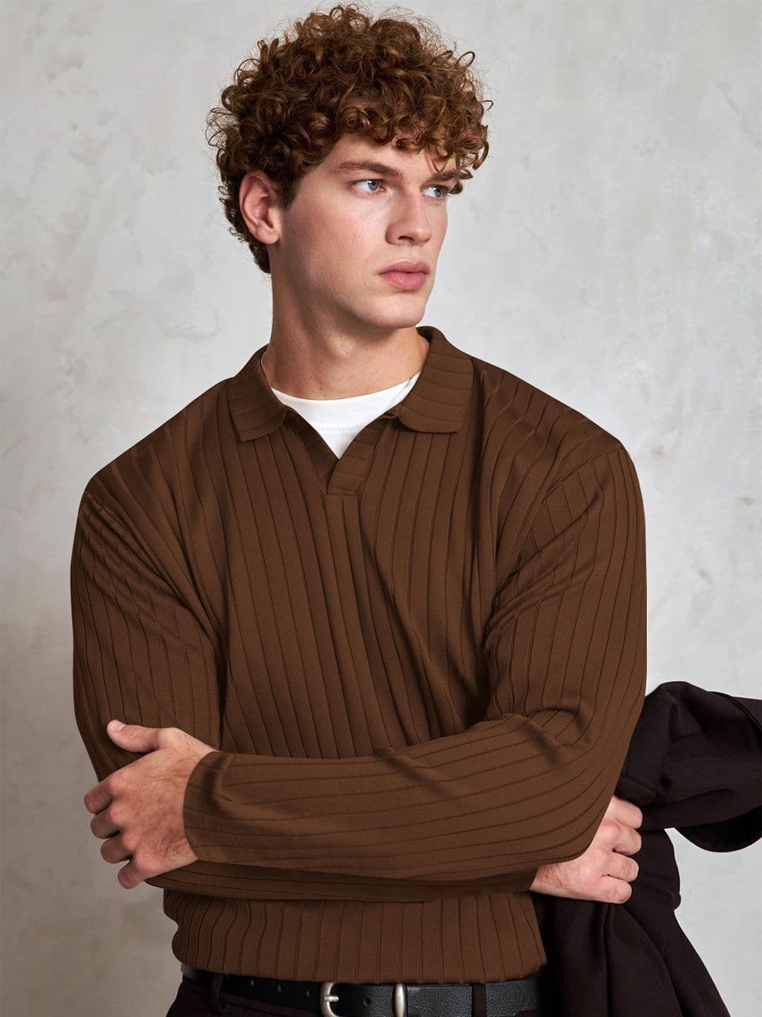 HAPPY KHAJANA Men Striped V-Neck T-shirt - view 1