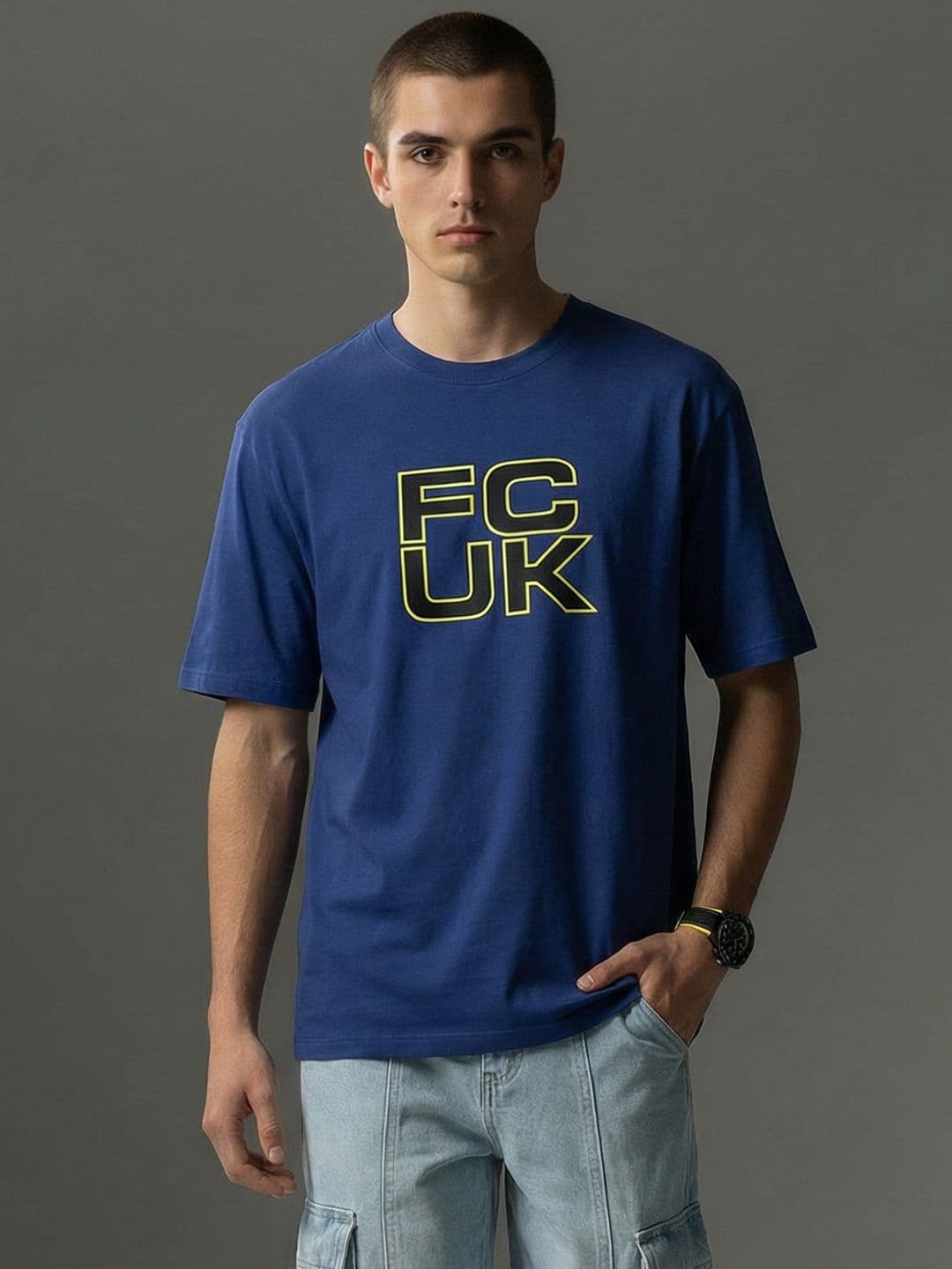 FCUK Brand Logo Printed Drop-Shoulder Sleeves Oversized T-shirt - view 1