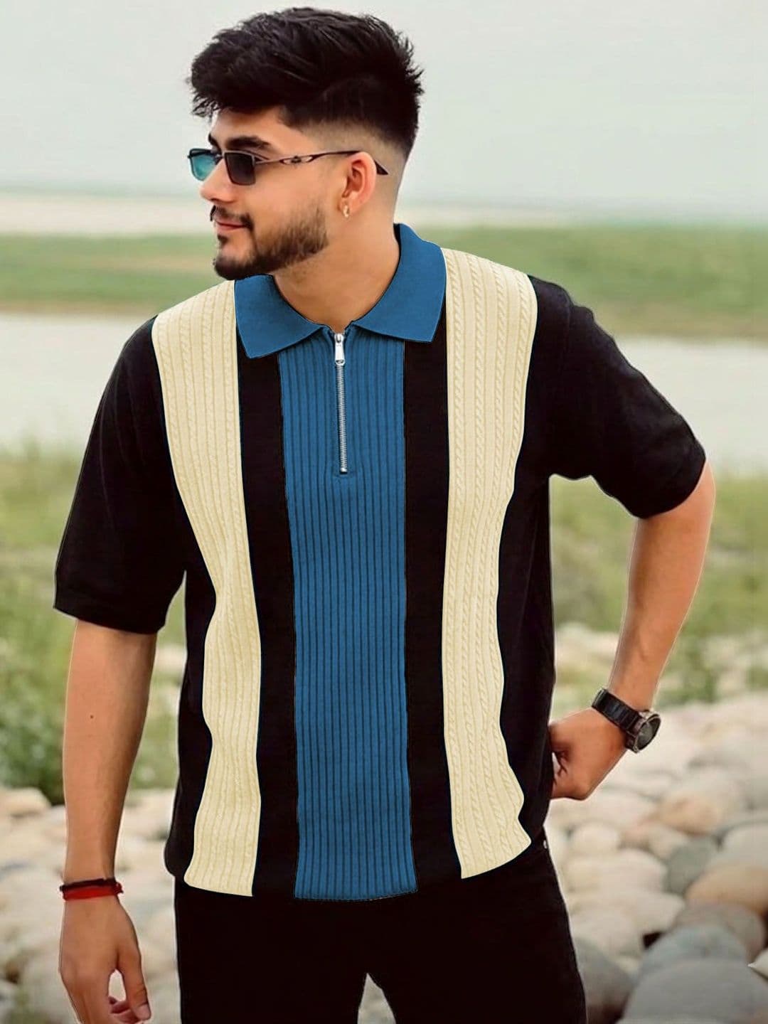 THE BEETEL HOUSE Men Colourblocked Polo Collar T-shirt - view 1