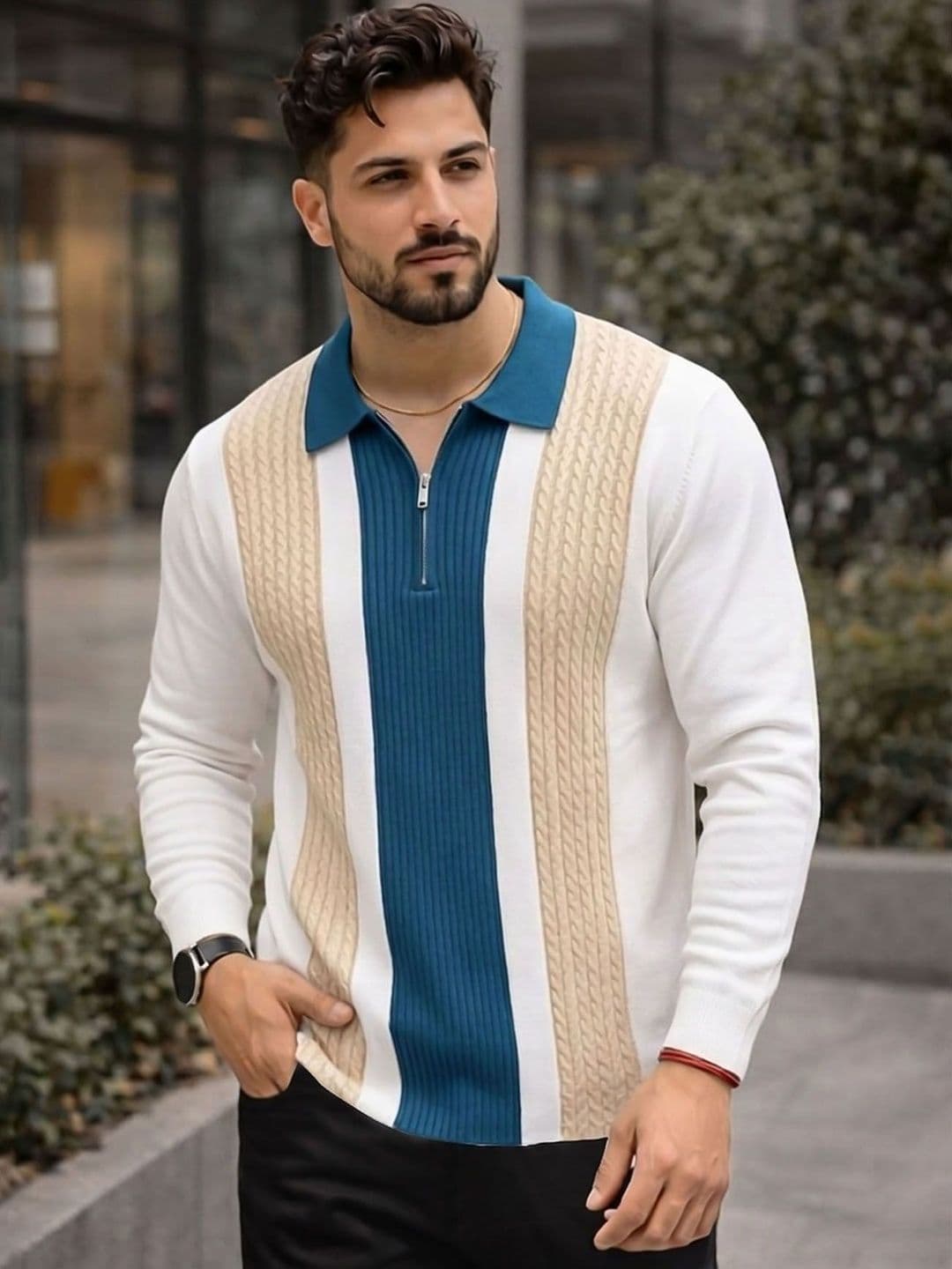 THE BEETEL HOUSE Men Colourblocked Polo Collar T-shirt - view 1
