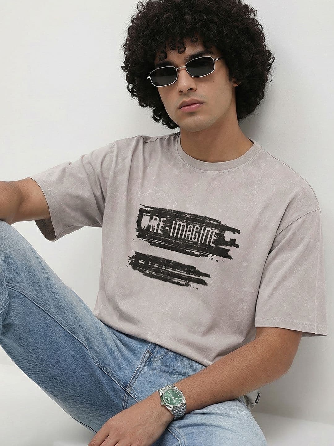 The Roadster Life Co. Typography Printed Drop-Shoulder Sleeves Oversized T-shirt - view 1