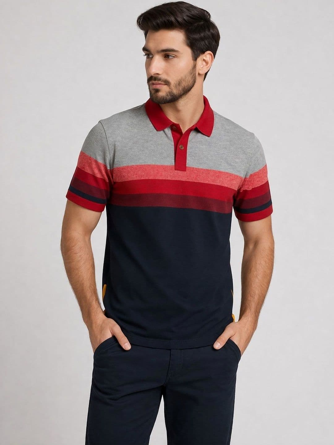 The Roadster Lifestyle Co Colourblocked Polo Collar Tshirt - view 1