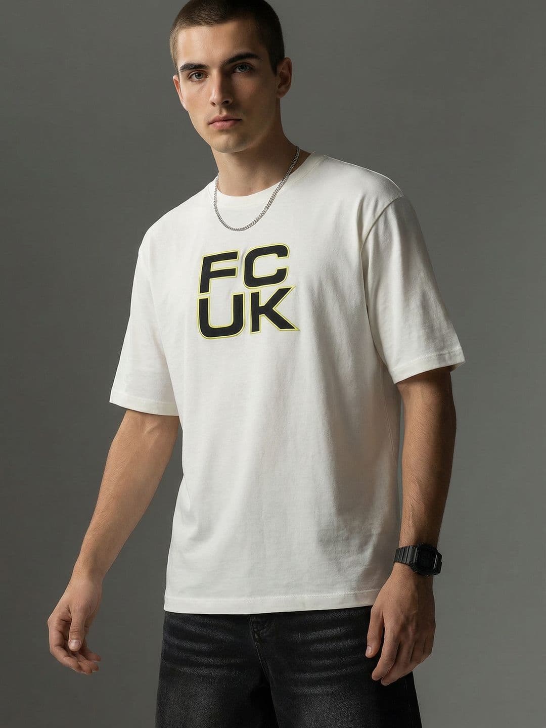 FCUK Brand Logo Printed Drop-Shoulder Sleeves Oversized T-shirt - view 1