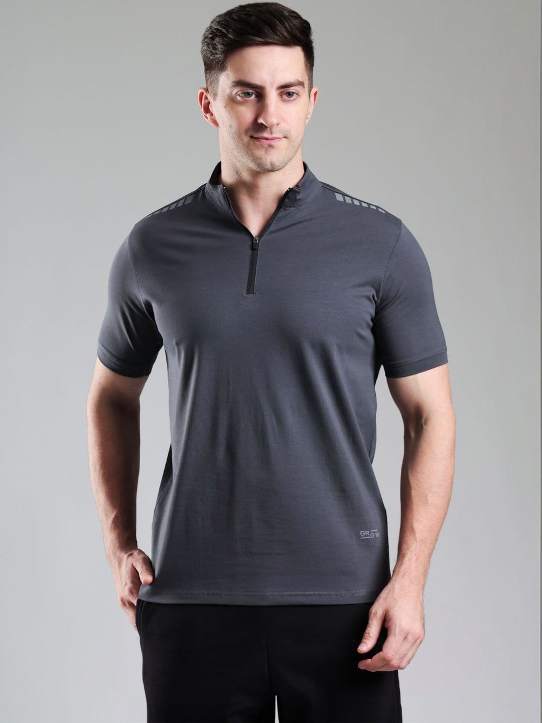 GROW Men Brand Logo High Neck Pockets T-shirt - view 1
