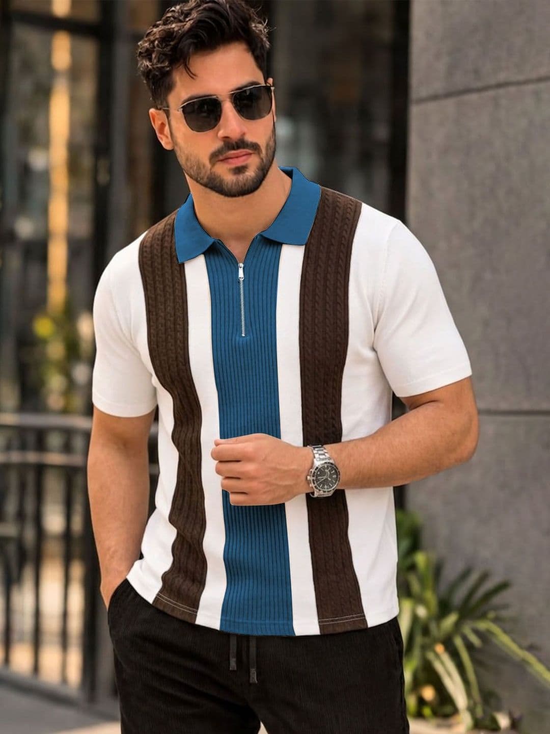 THE BEETEL HOUSE Men Striped Polo Collar T-shirt - view 1