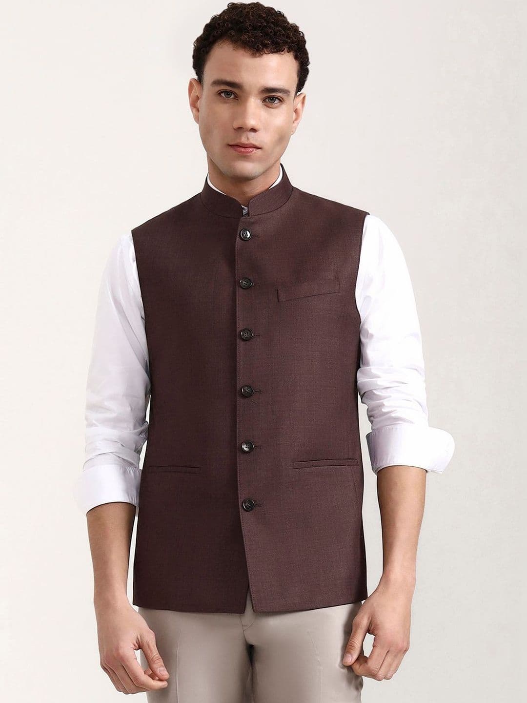JADE BLUE Men Mandarin Collar Nehru Jackets - view 1