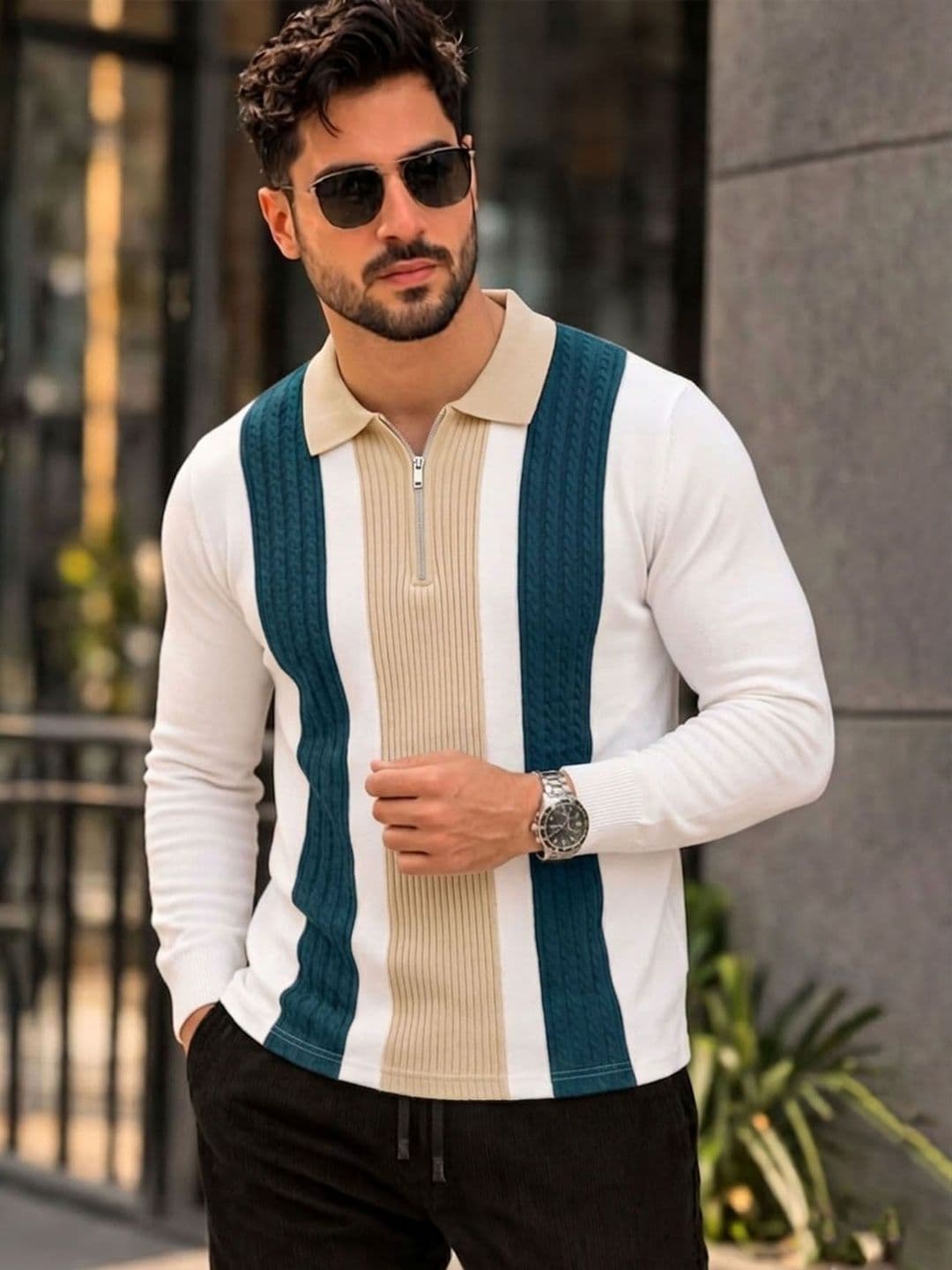 THE BEETEL HOUSE Men Colourblocked Polo Collar T-shirt - view 1
