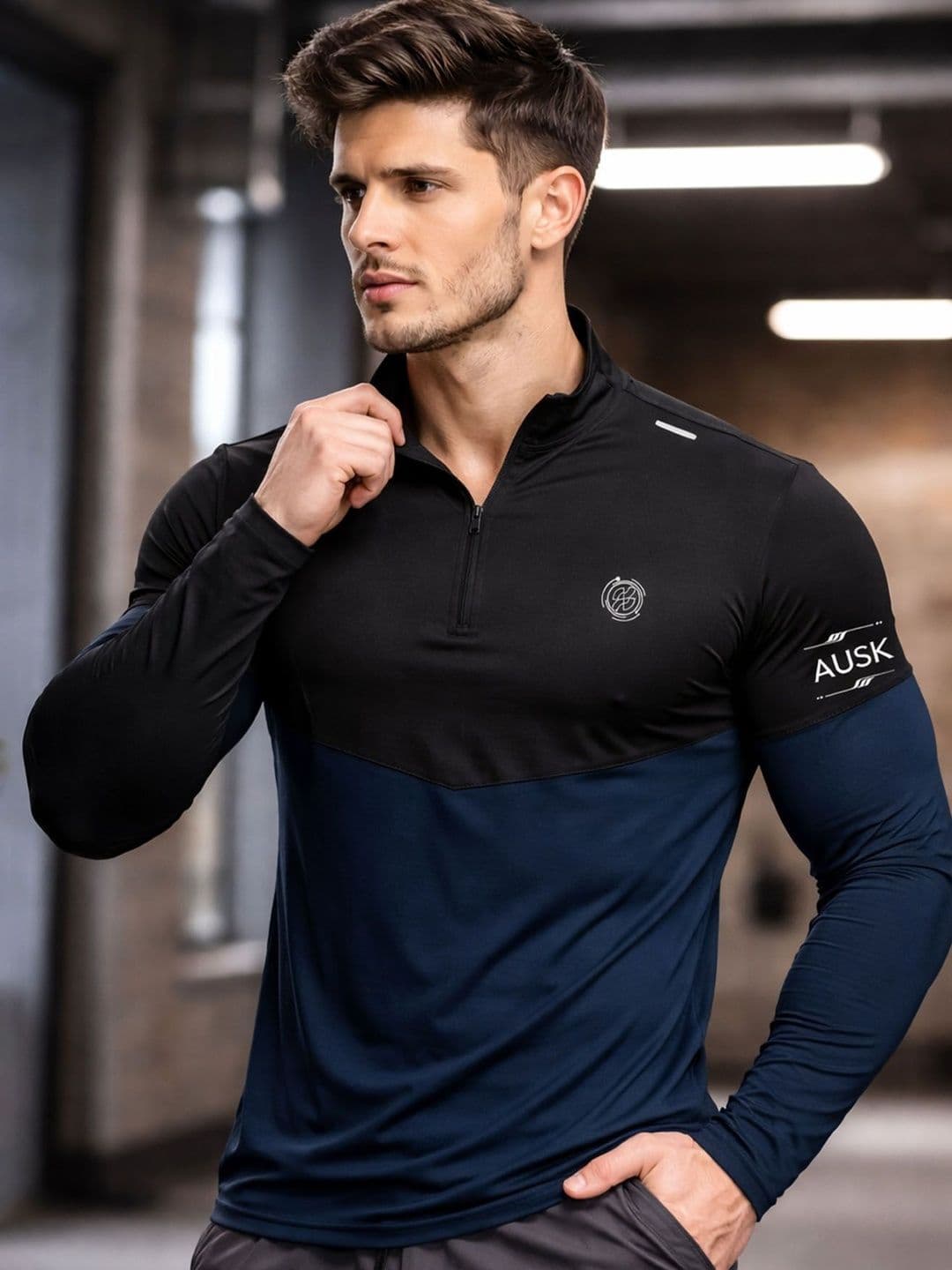 ENITOR Men Brand Logo Colourblocked High Neck T-shirt - view 1