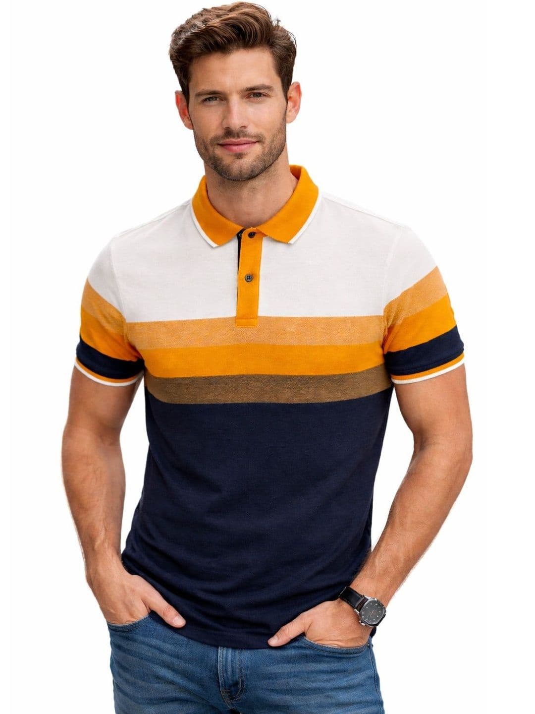 The Roadster Lifestyle Co Colourblocked Polo Collar Tshirt - view 1