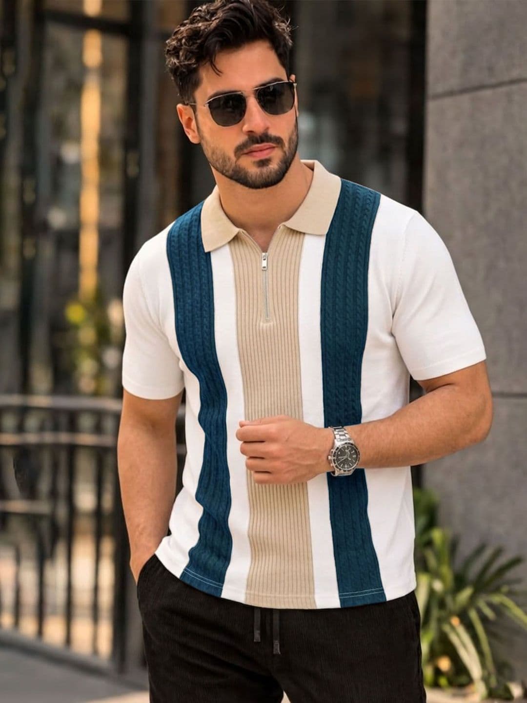 THE BEETEL HOUSE Men Colourblocked Polo Collar T-shirt - view 1