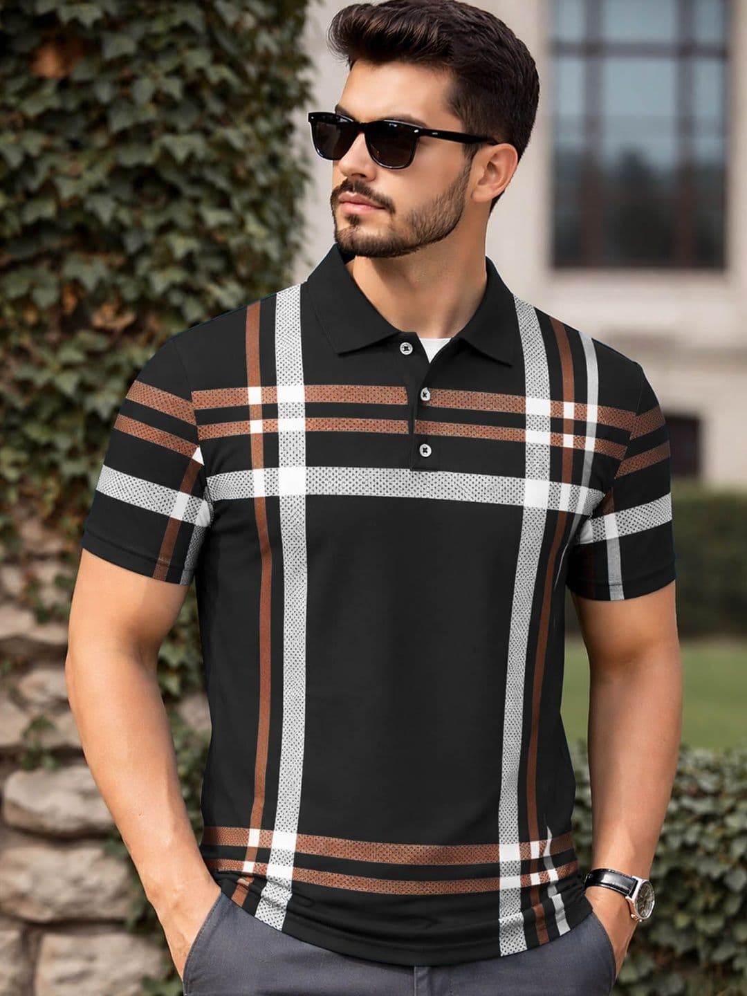 THE BEETEL HOUSE Men Checked Polo Collar T-shirt - view 1