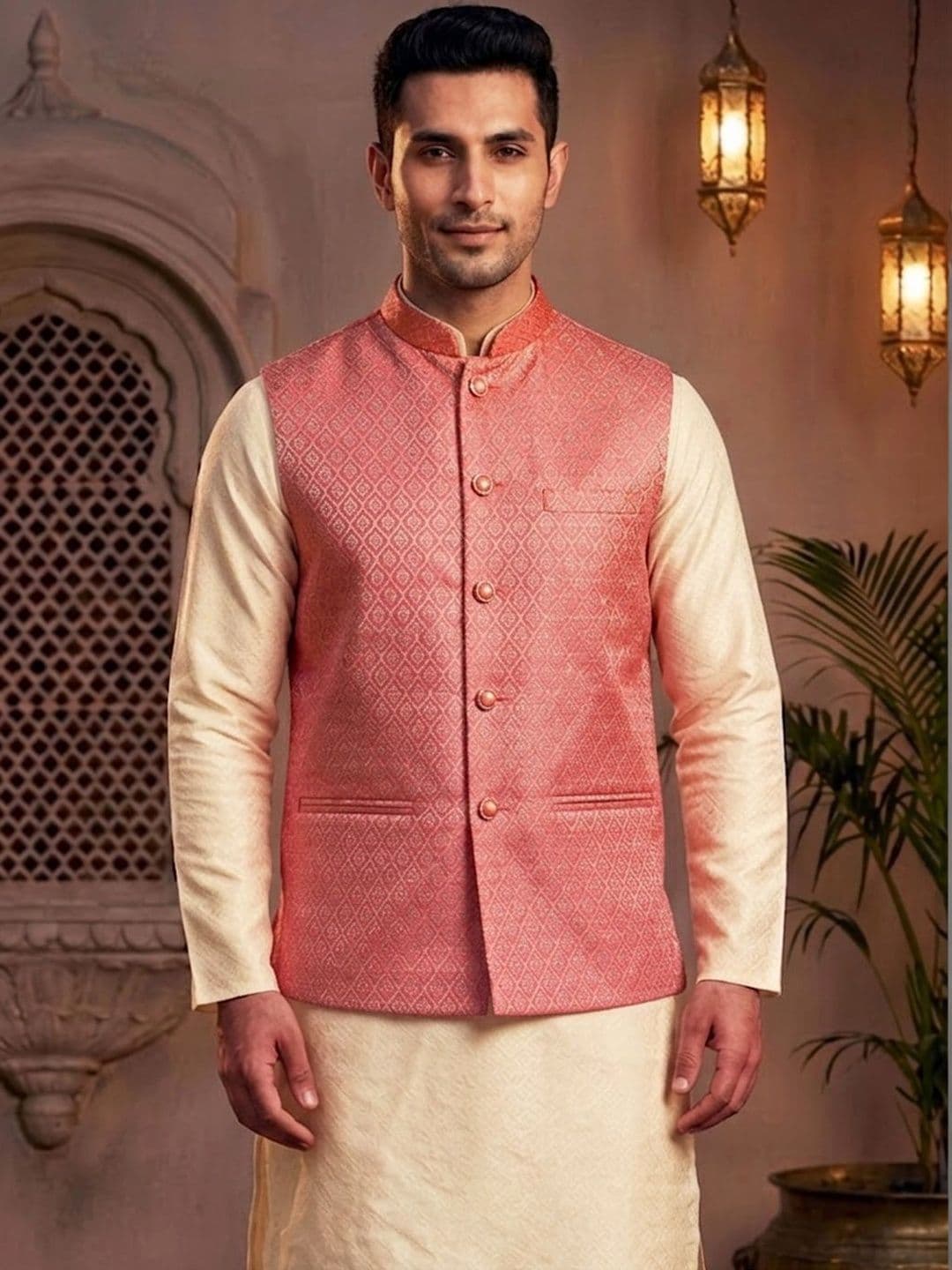 TREEMODA Woven Design Woven Nehru Jackets - view 1
