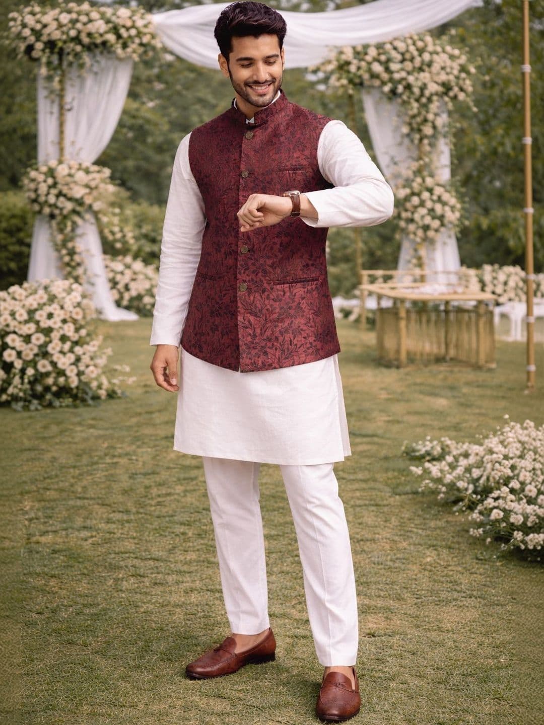 House of Pataudi Woven Design Nehru Jackets - view 1