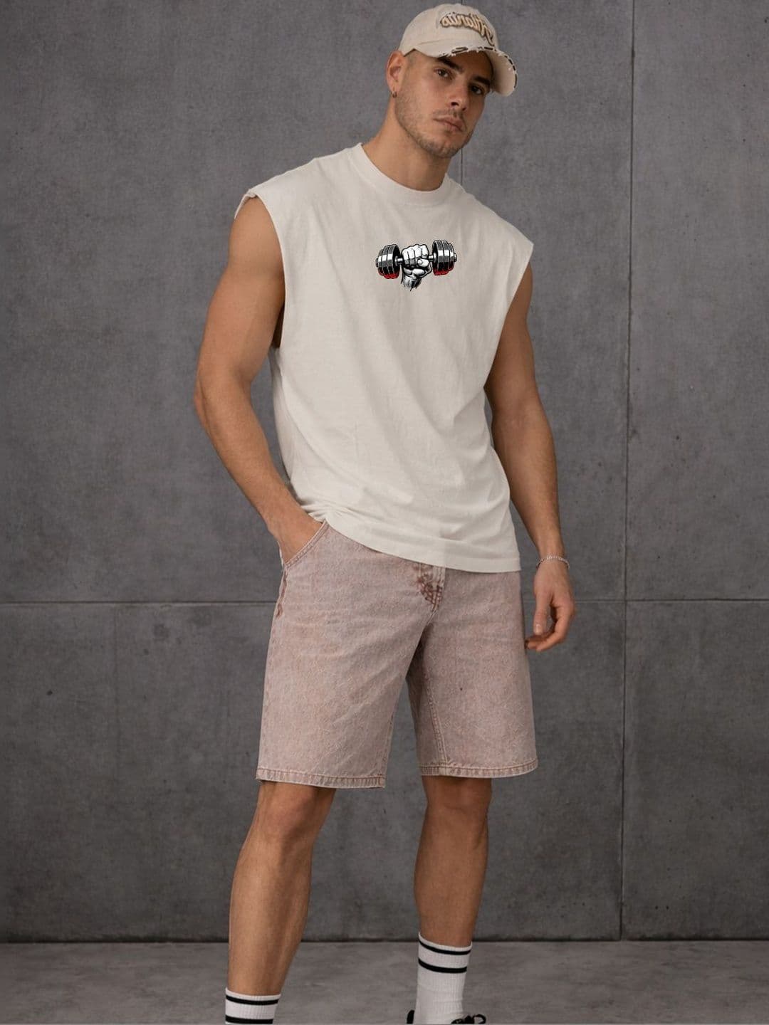 CARRO ARMATO Printed Round Neck Sleeveless Cotton Gym Vest - view 1