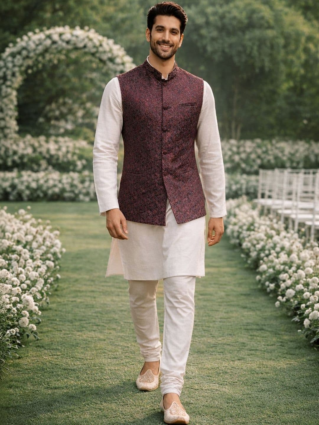 House of Pataudi Woven Design Nehru Jackets - view 1