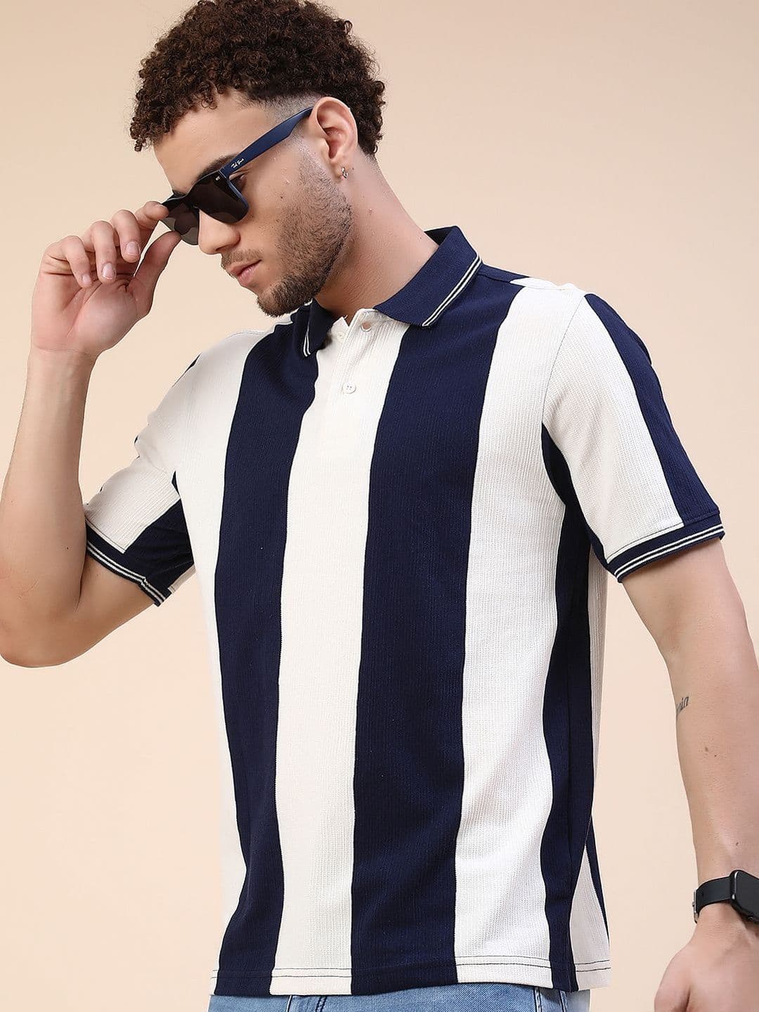 V-Mart Men Striped Polo Collar T-shirt - view 1