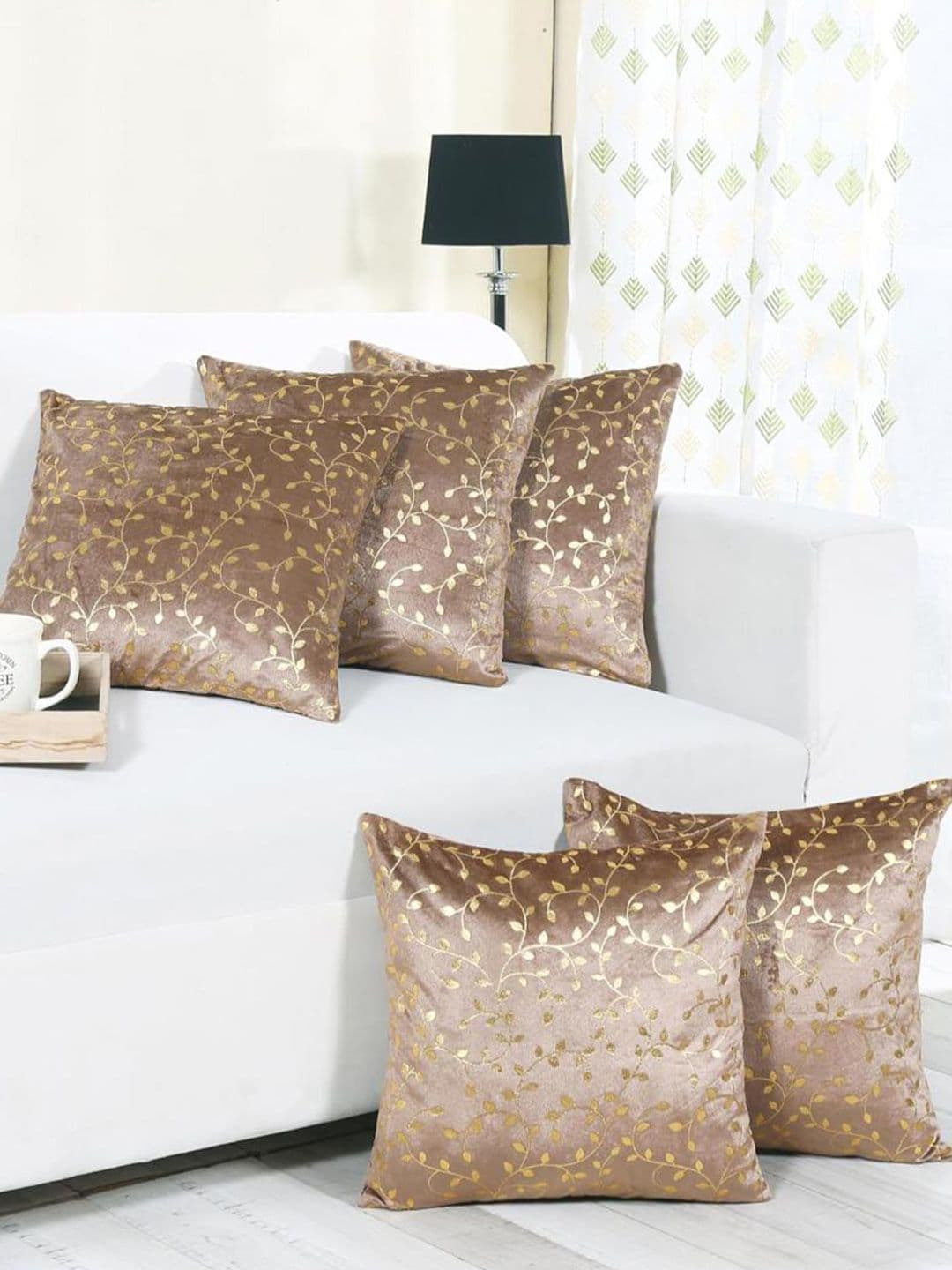 RD TREND Light Brown&Gold Velvet 5 Pieces Square Cushion Covers-18 inch x 18 inch - view 1