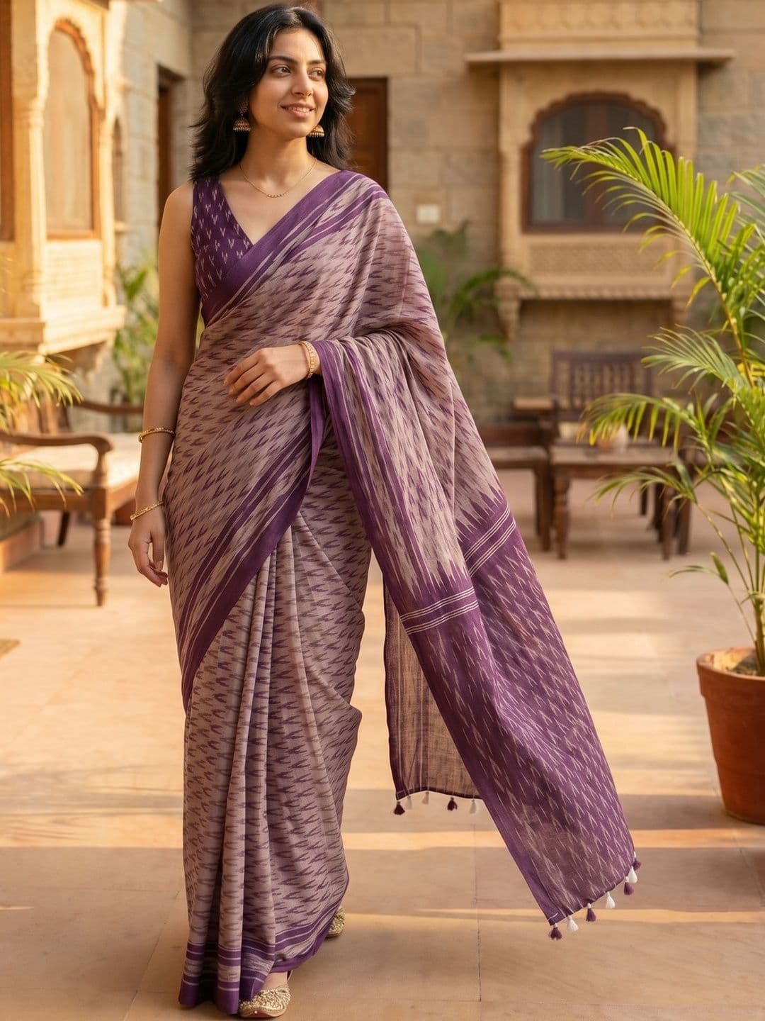 AANVI Abstract Printed Pure Cotton Saree With Blouse - view 1