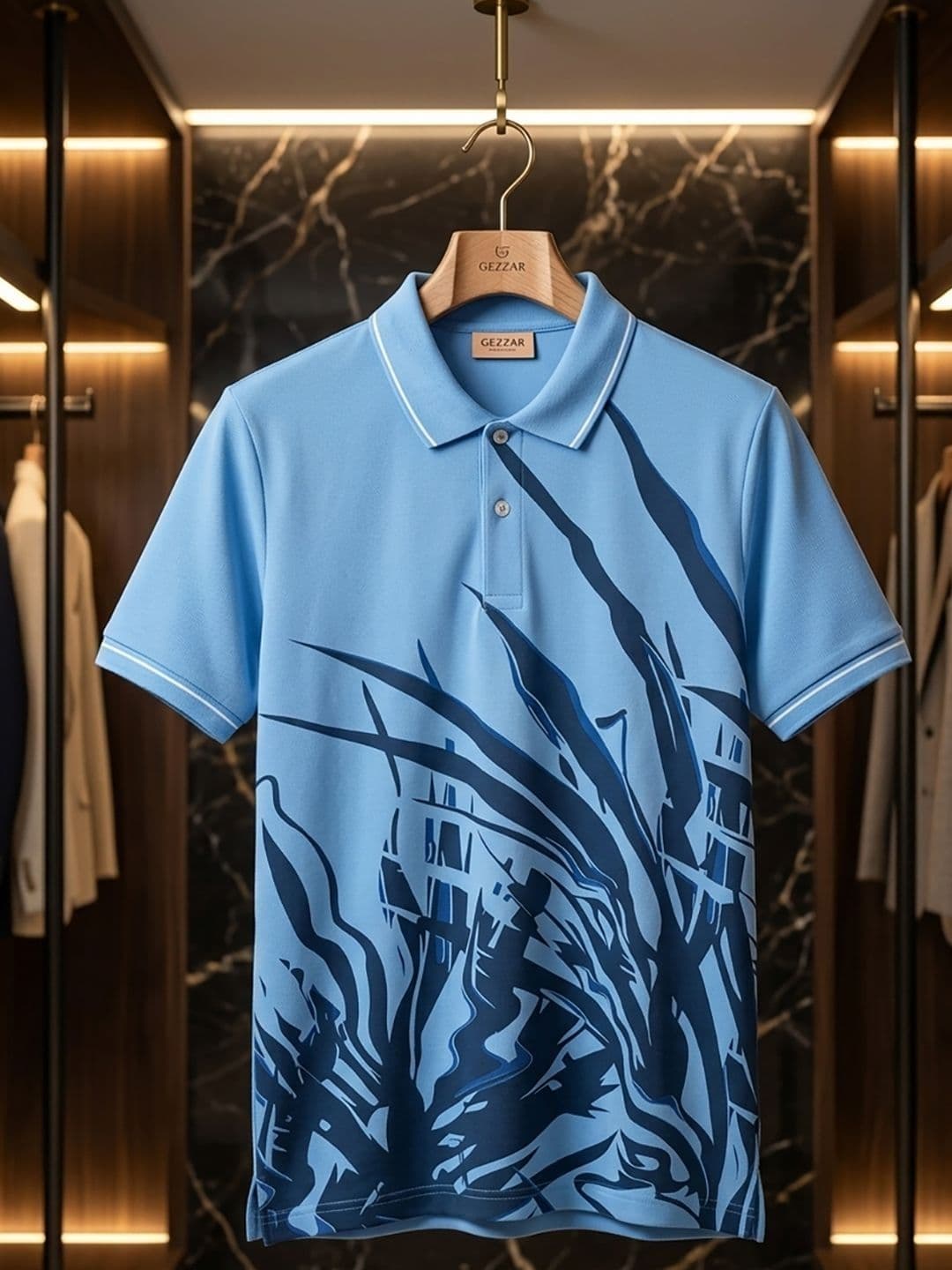 HERE&NOW Abstract Printed Polo Collar Cotton T-shirt - view 1