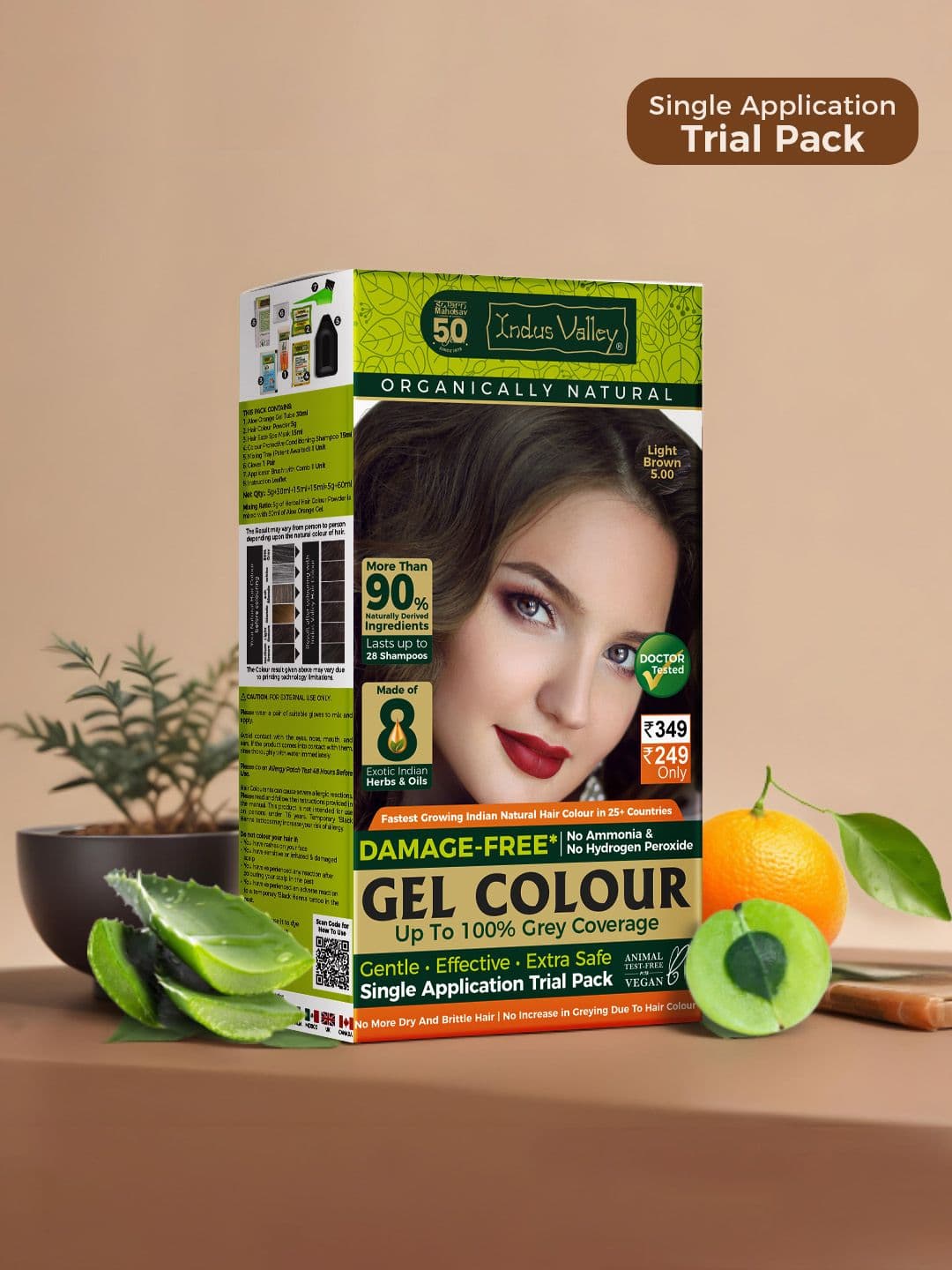 Indus valley Damage Free Gel Hair Colour Trial Pack 65 g - Light Brown - view 1