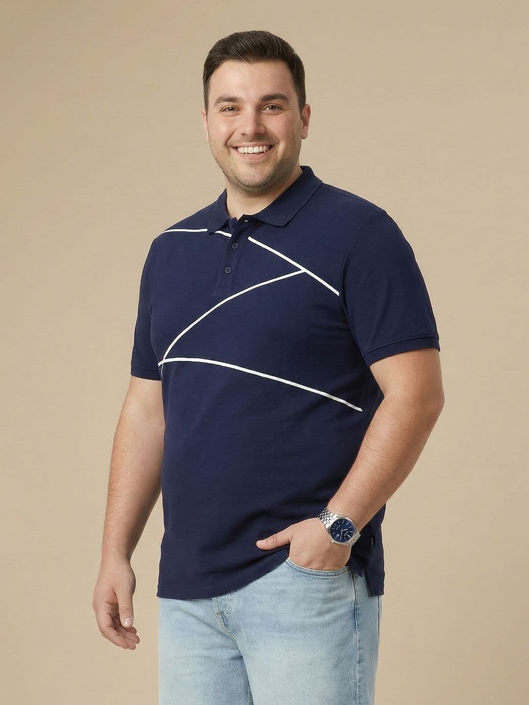 Sztori Plus Size Printed Pure Cotton Polo Collar T-shirt - view 1