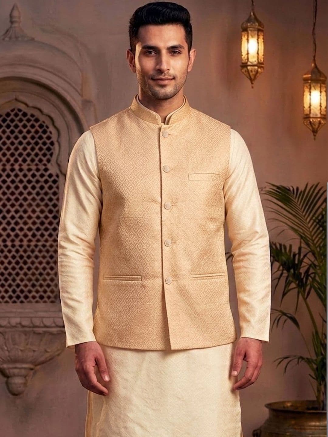 TREEMODA Woven Design Silk Blend Woven Nehru Jackets - view 1