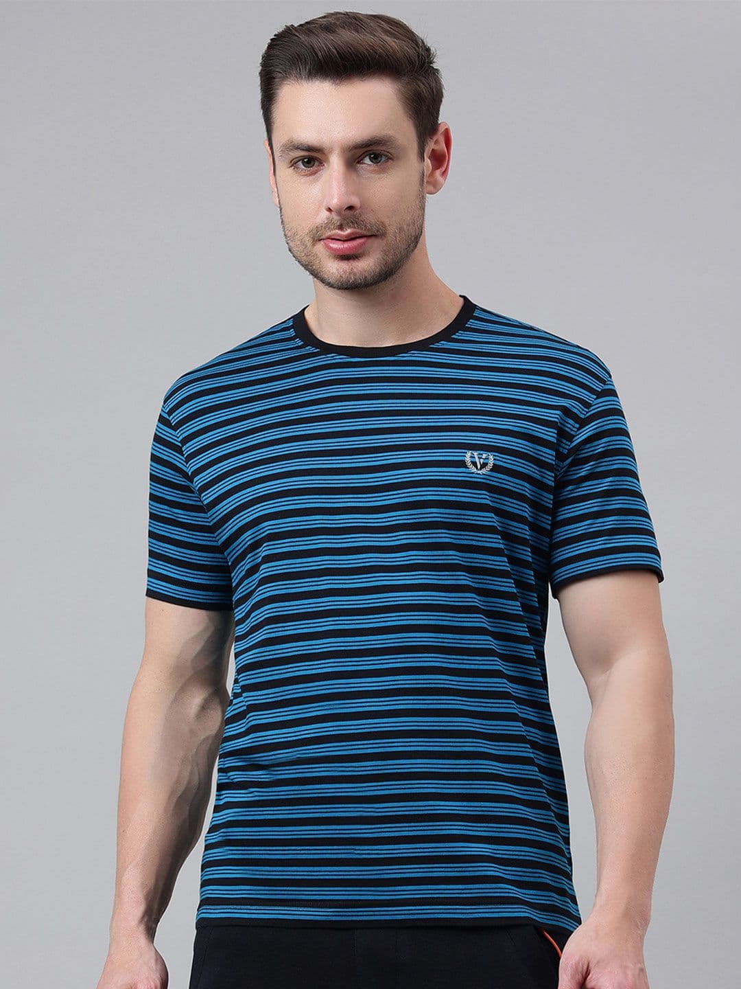 Van Heusen Innerwear Striped Crew Neck Pure Cotton Regular Fit Lounge Tshirts - view 1