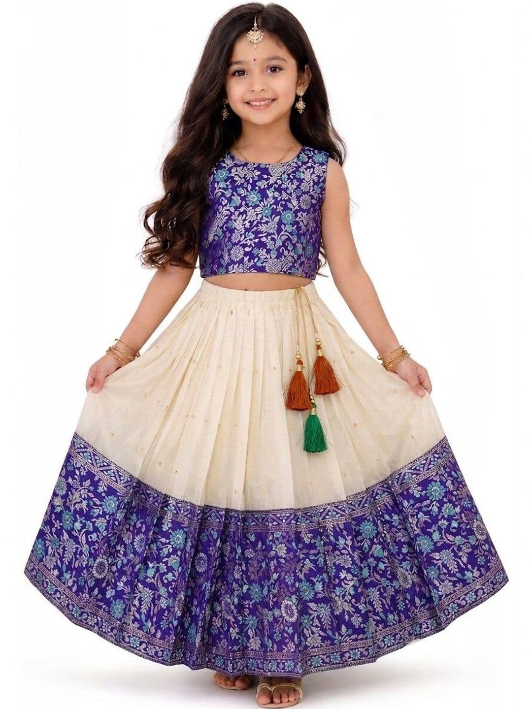 MAMERU Girls Semi-Stitched Lehenga & - view 1