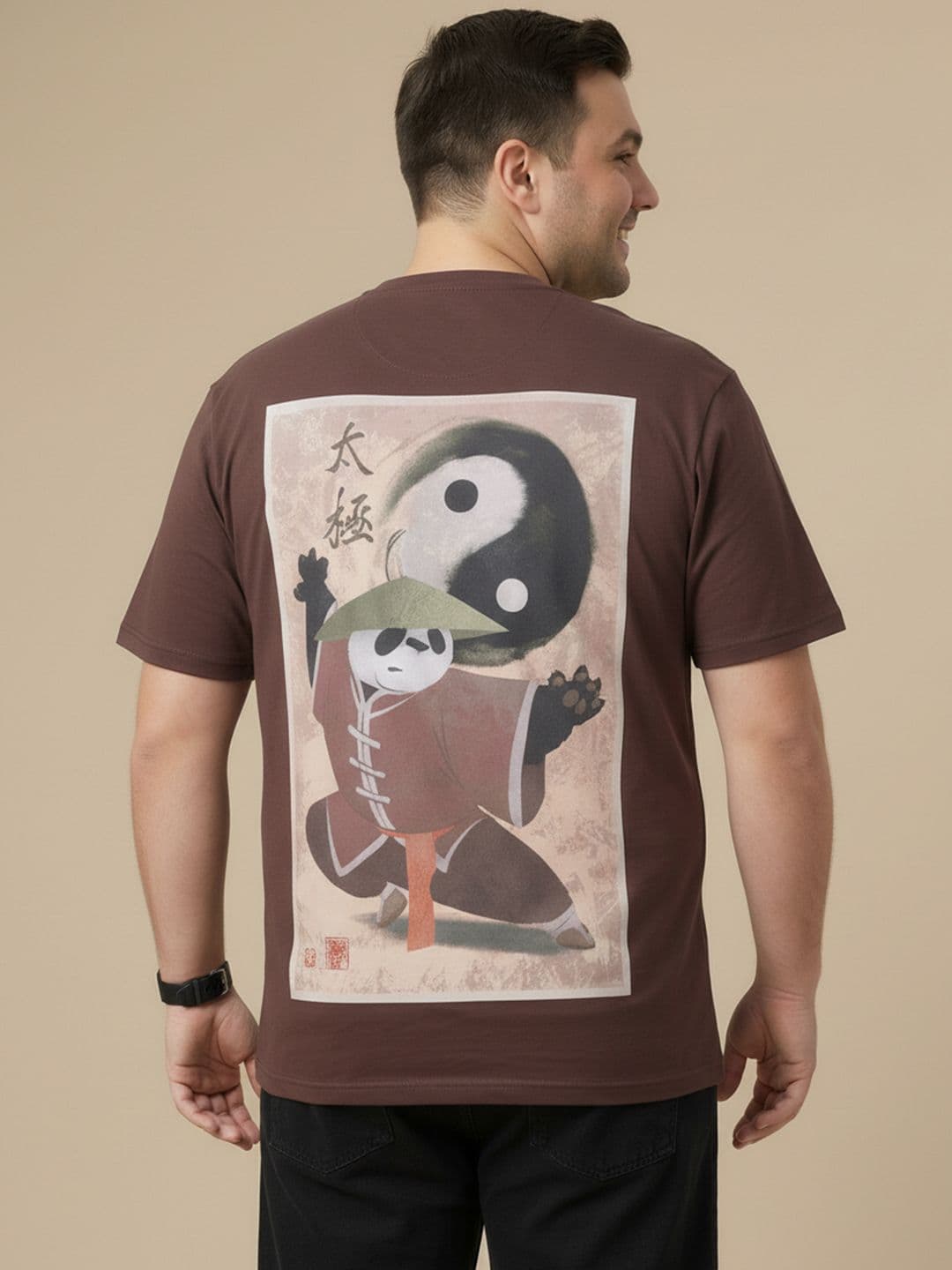 Sztori Plus Size Kung Fu Panda Printed Drop-Shoulder Sleeves Pure Cotton T-shirt - view 1