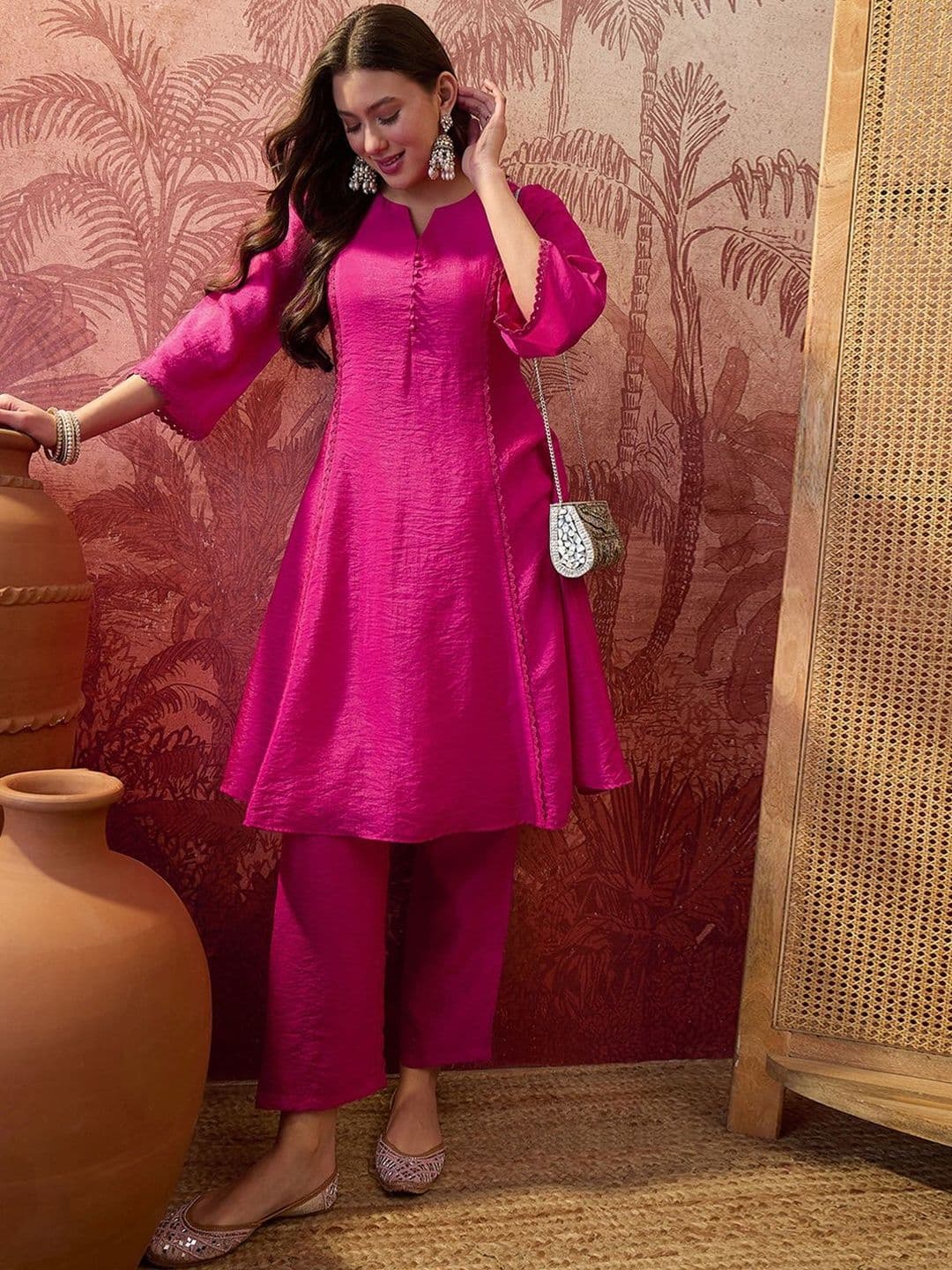 Sangria Embroidered Round Neck Kurta & Trousers - view 1