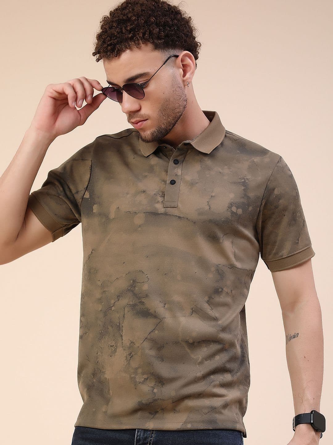 V-Mart Men Dyed Polo Collar T-shirt - view 1