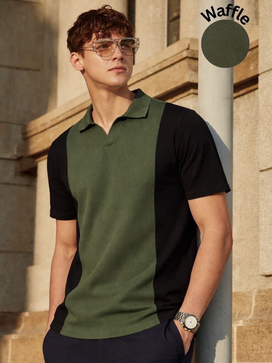 HERE&NOW Men Colourblocked Polo Collar T-shirt - view 1