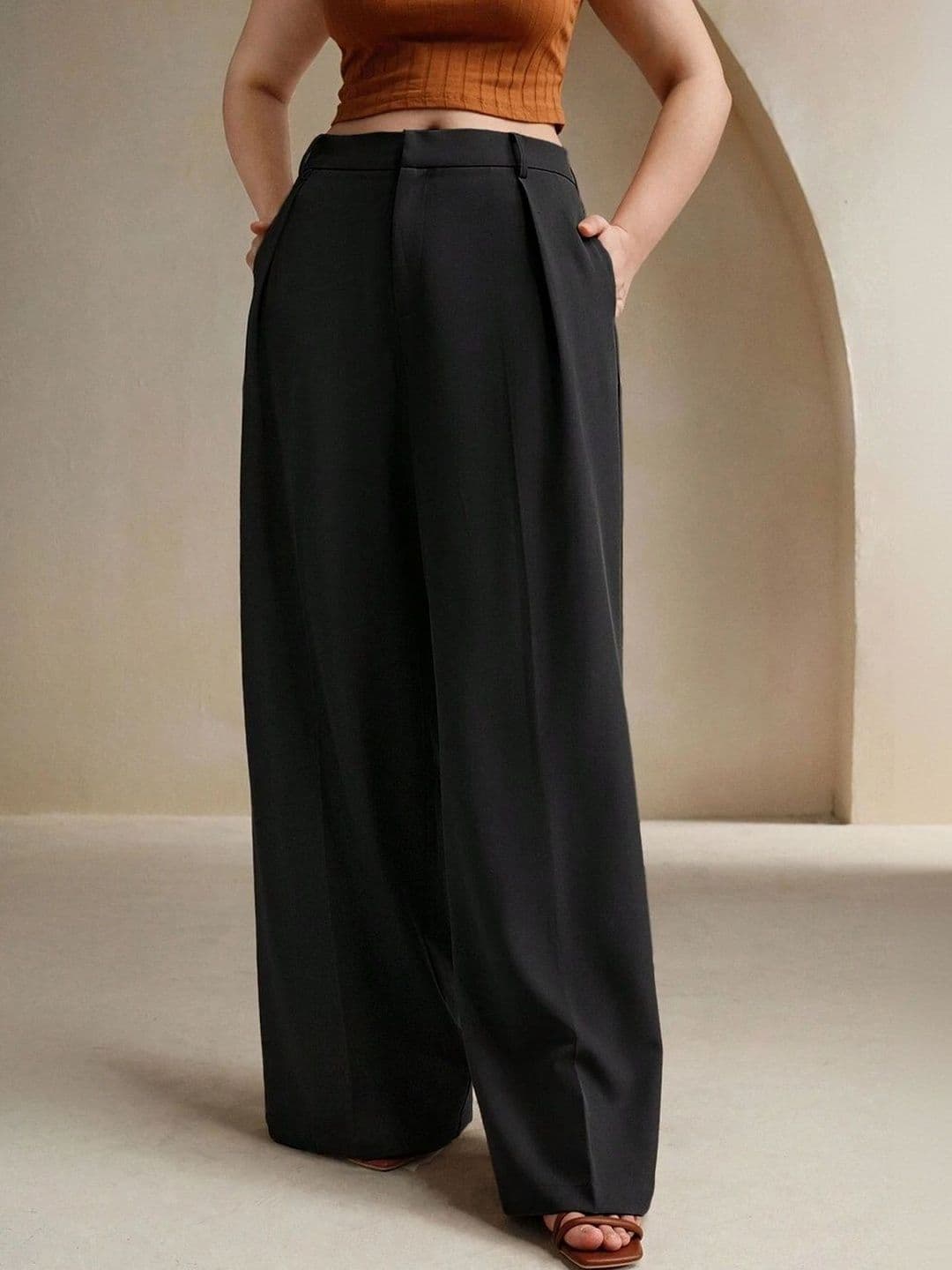 SENDIPO Women Smart Loose Fit High-Rise Easy Wash Pleated Trousers - view 1