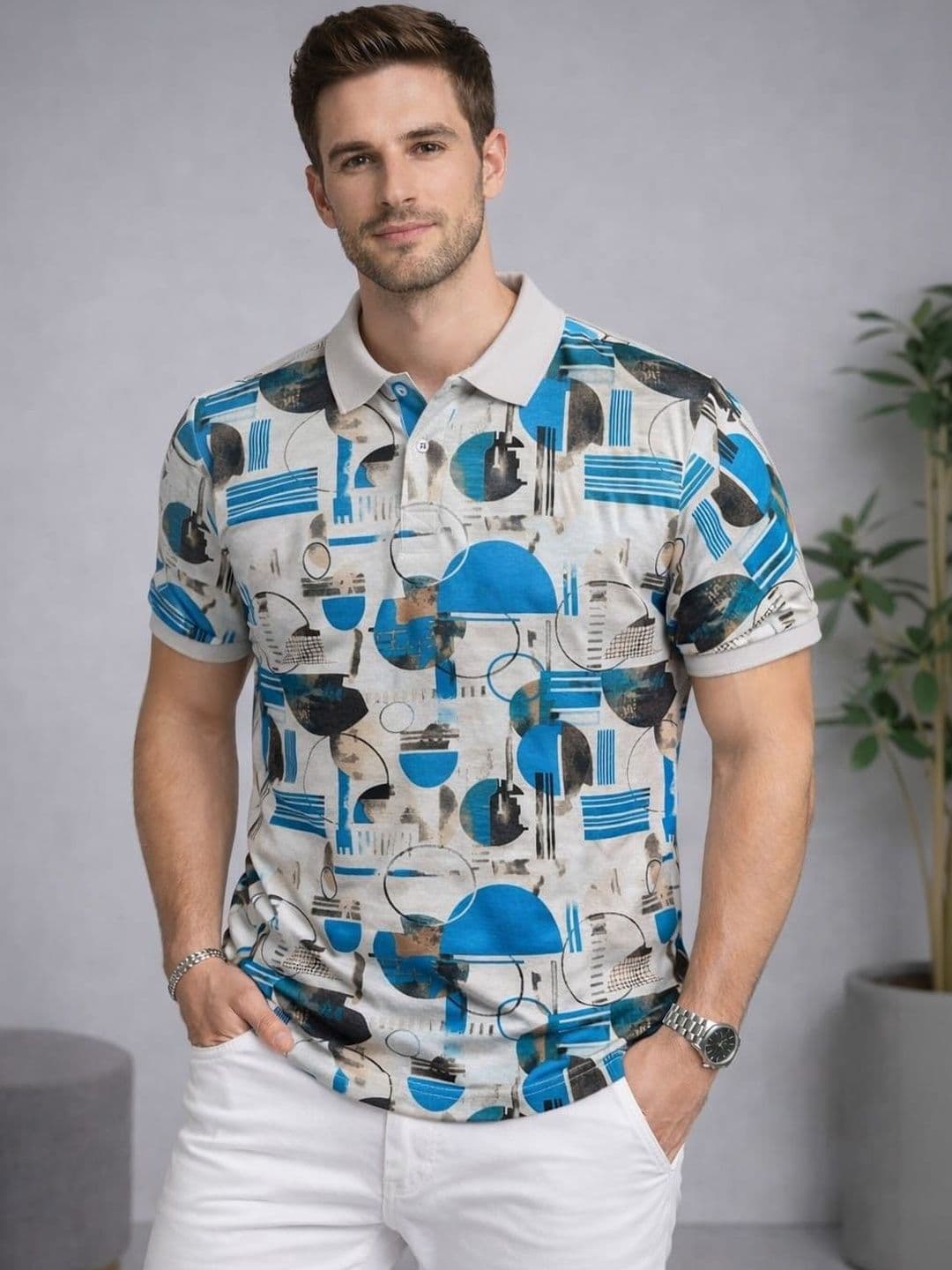 Austin wood Men Printed Polo Collar T-shirt - view 1