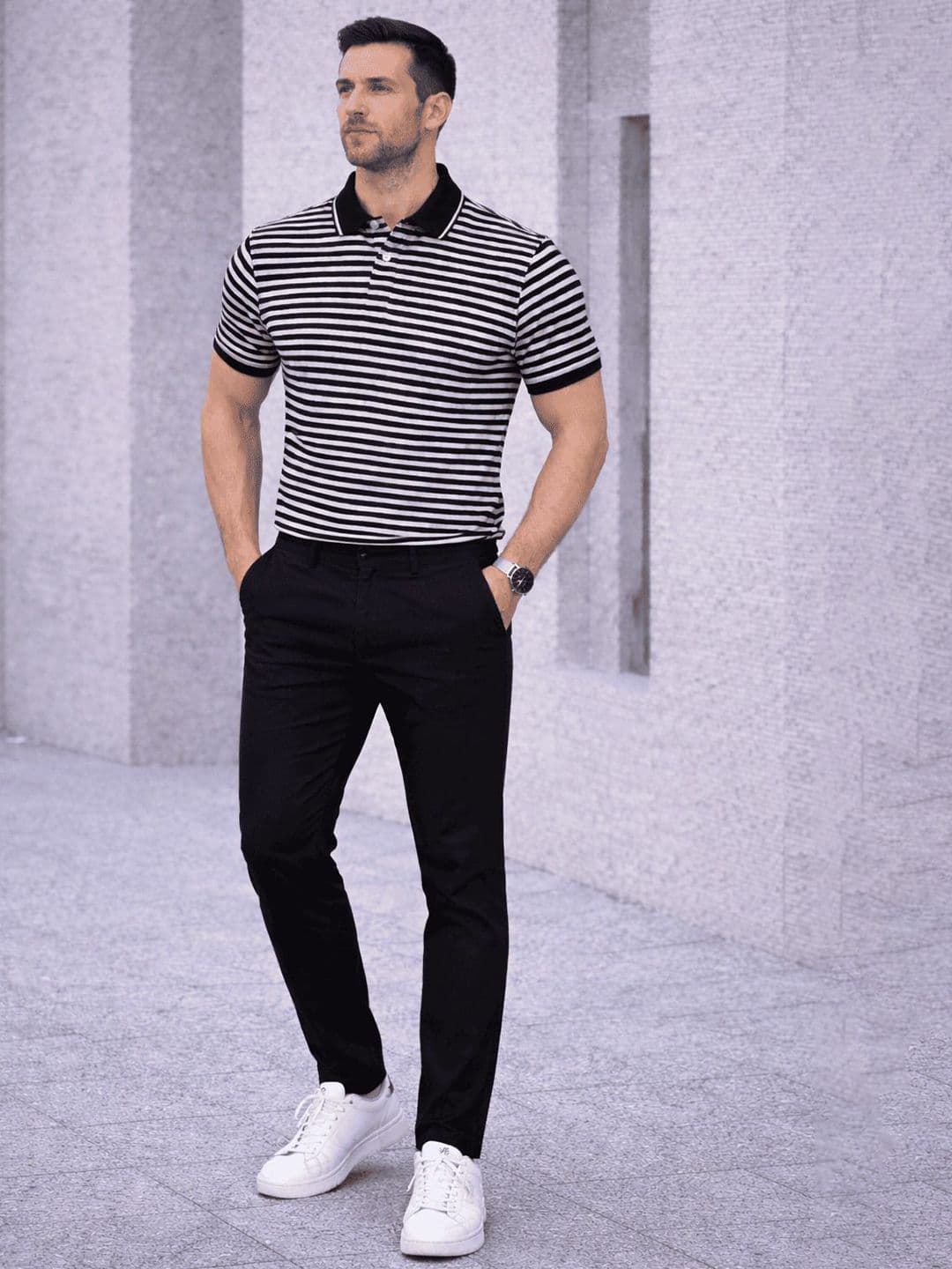MACK JONNEY Men Striped Polo Collar T-shirt - view 1
