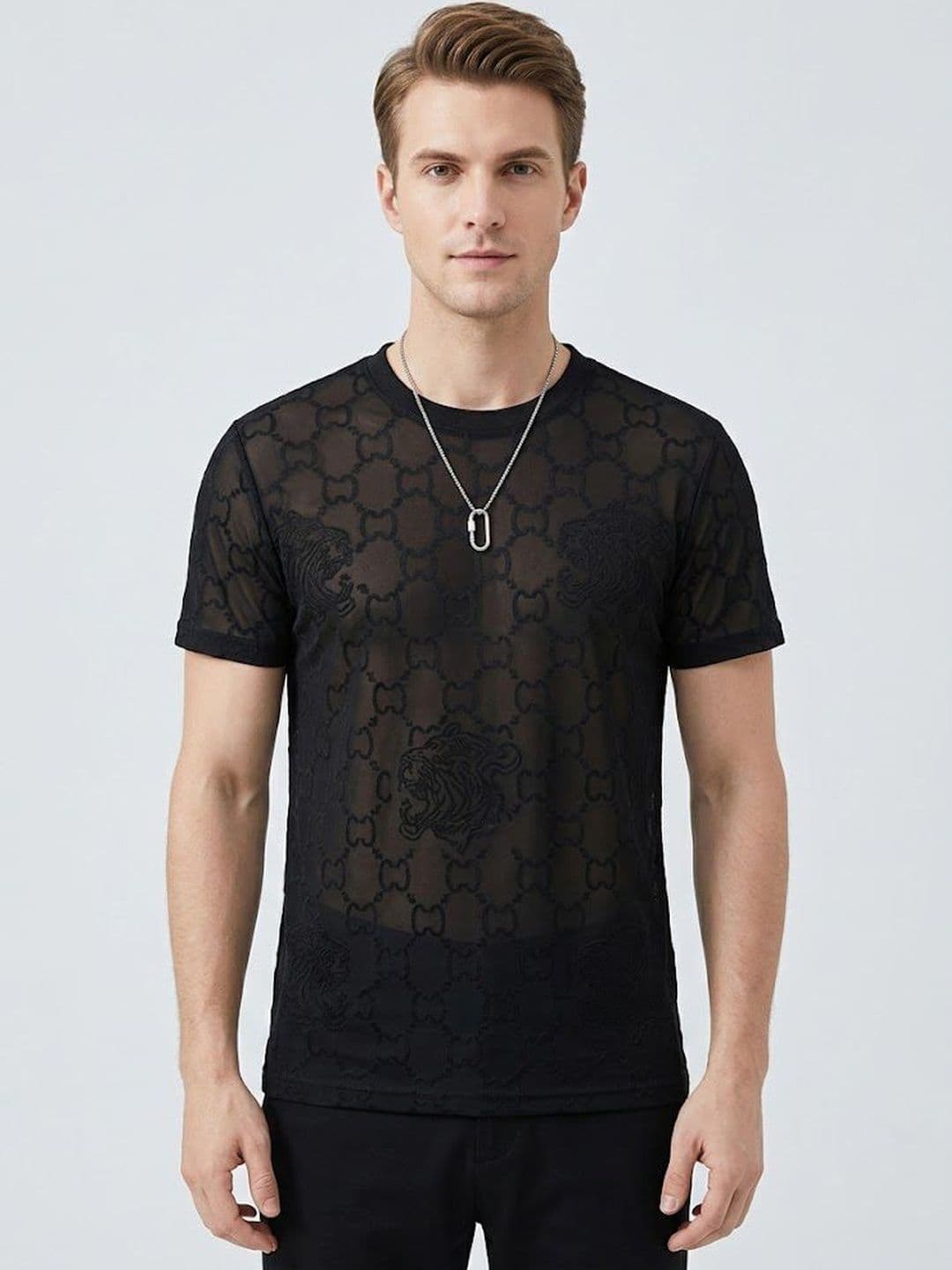 StyleCast x Revolte Men Graphic Self Design Henley Neck T-shirt - view 1