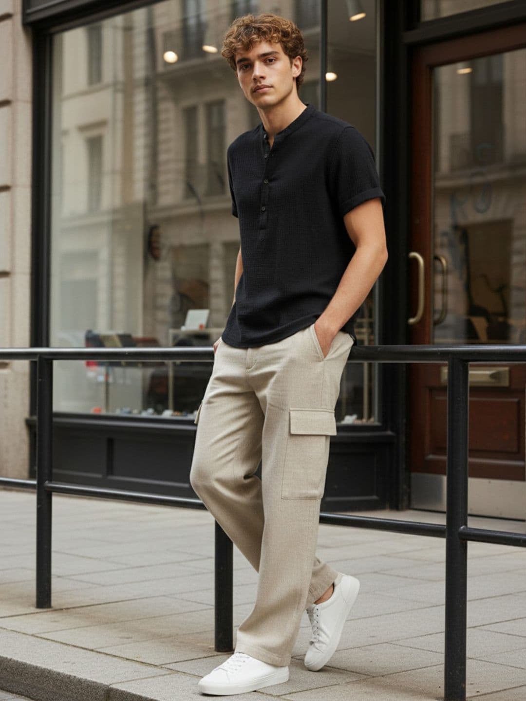 SZN Band Collar Short Sleeves Regular Fit T-shirt - view 1