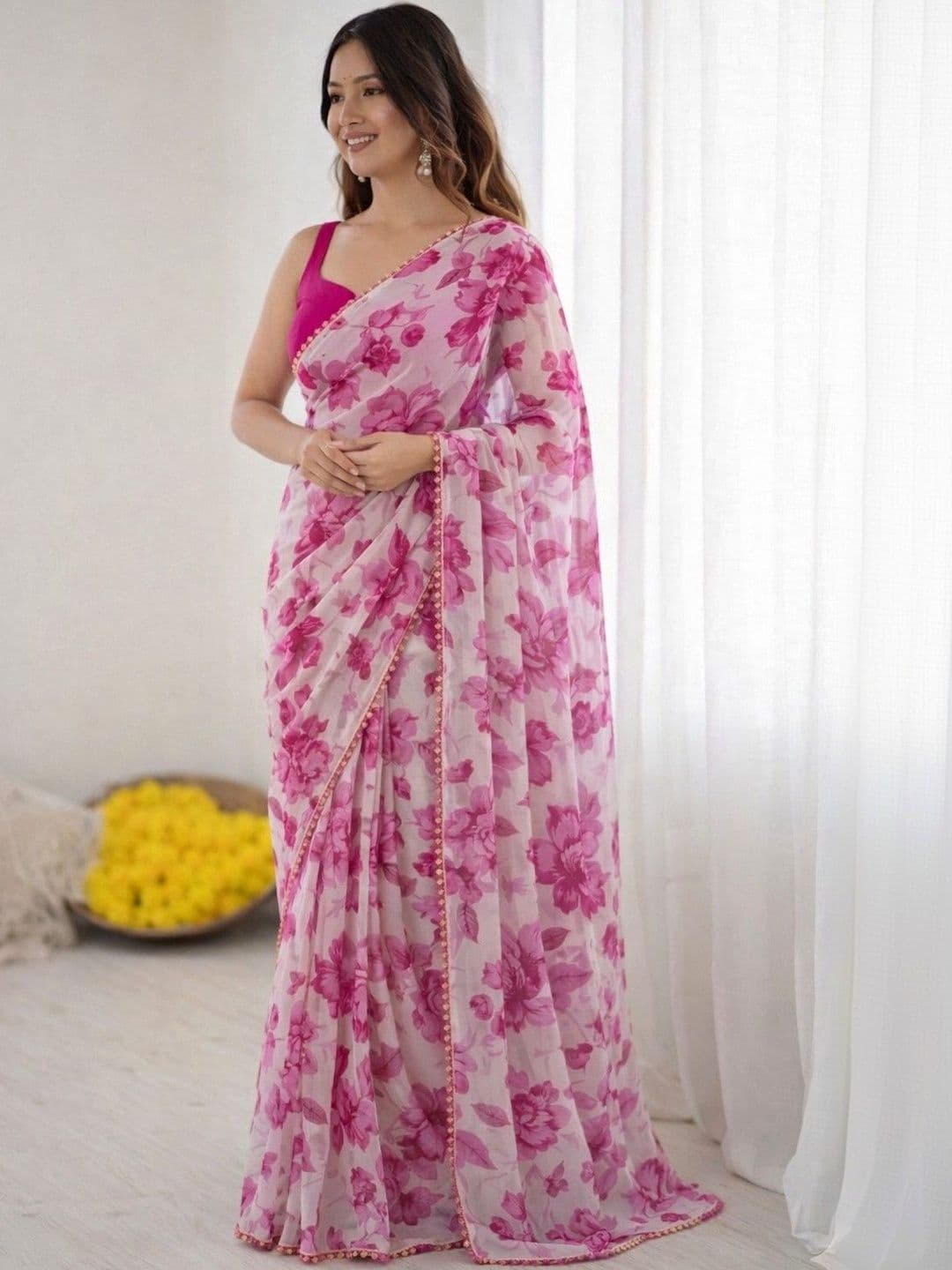 SILKWEAR Floral Pure Chiffon Saree - view 1