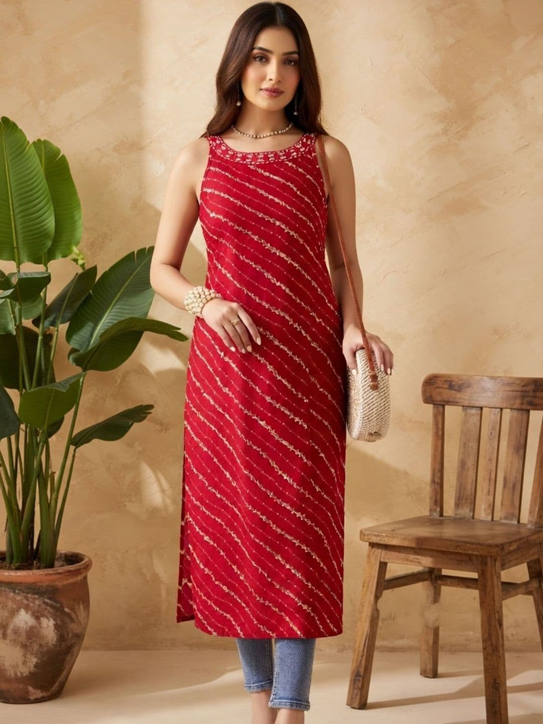 Sangria FUZN Women Leheriya Printed Thread Work Kurta - view 1