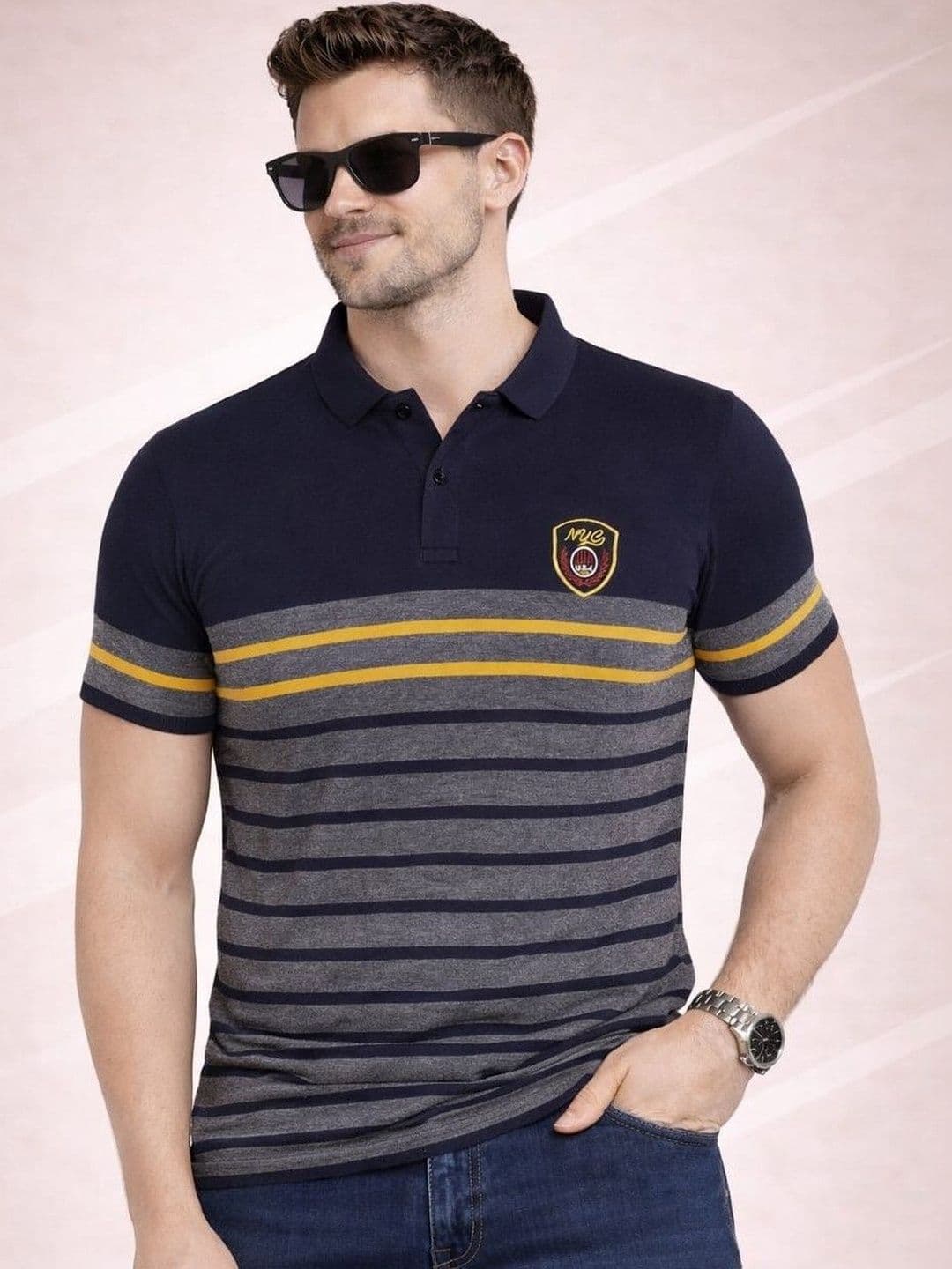 Austin wood Men Striped Polo Collar T-shirt - view 1