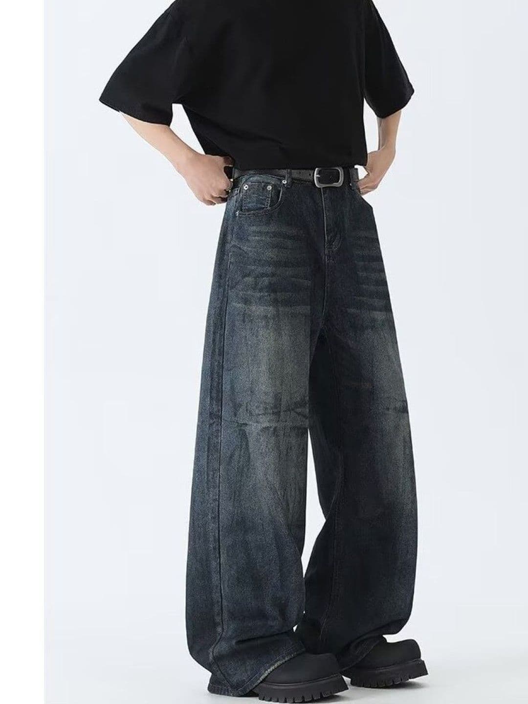 StyleCast Men Wide Leg Mid-Rise Dark Shade Jeans - view 1