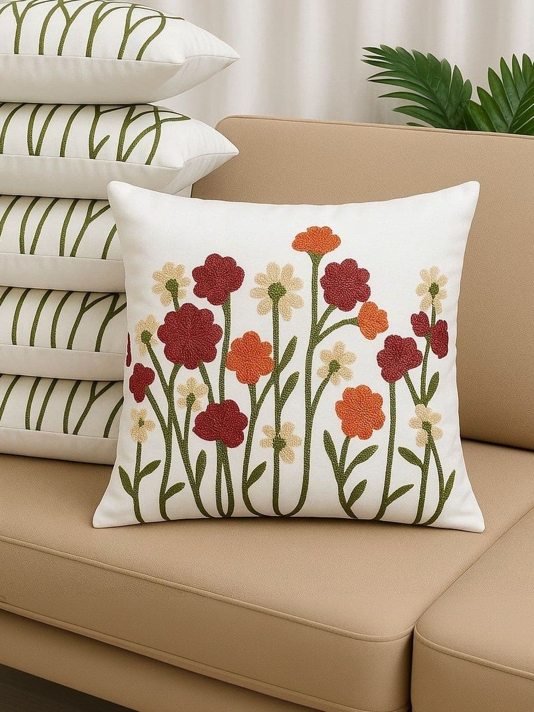 LOFEY White Set of 5 Floral Satin Square Cushion Covers - view 1