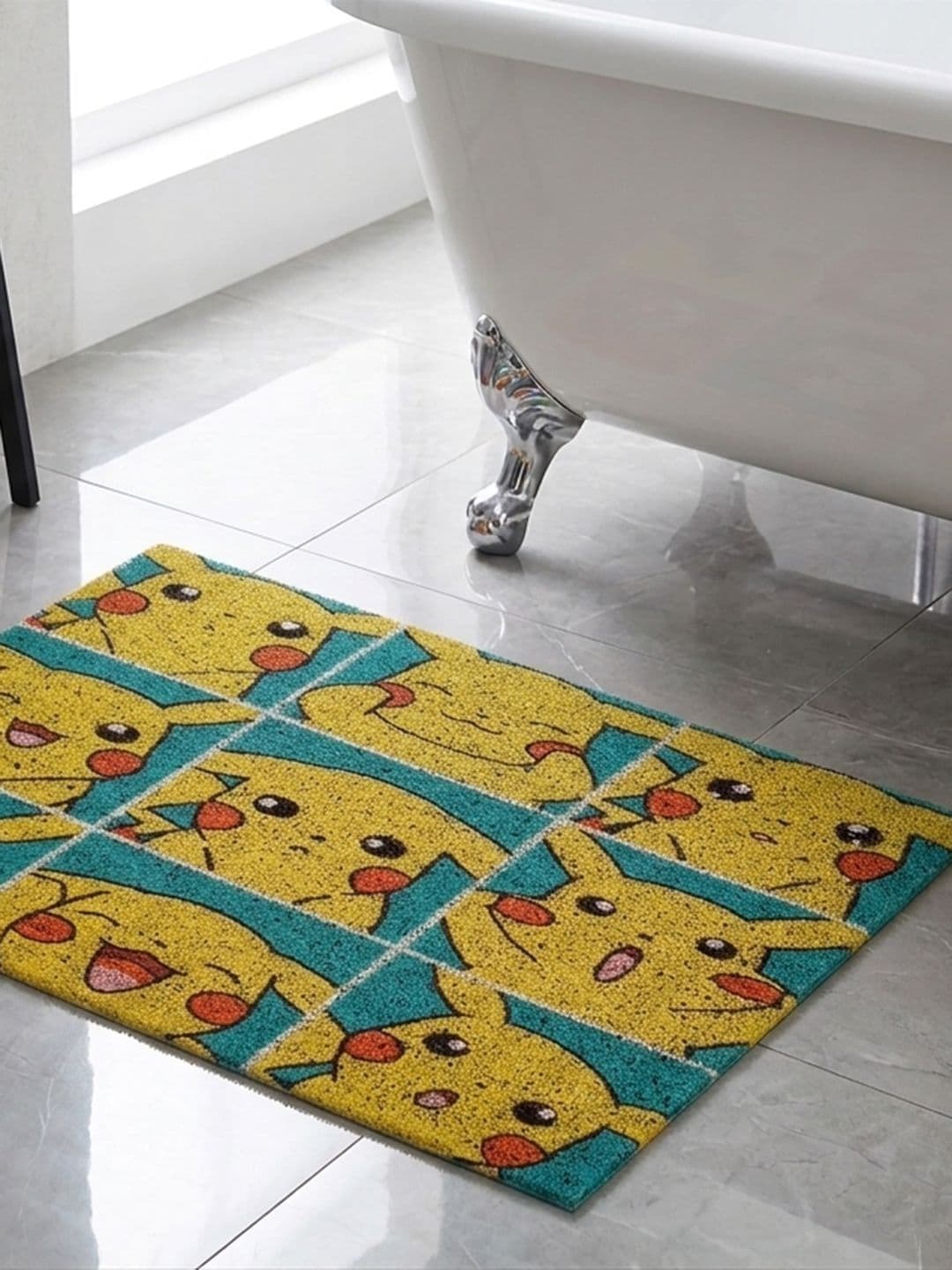 Datch Yellow & Blue Animal-Patterned Rectangular Anti-Slip 110-GSM Bath Rugs - view 1