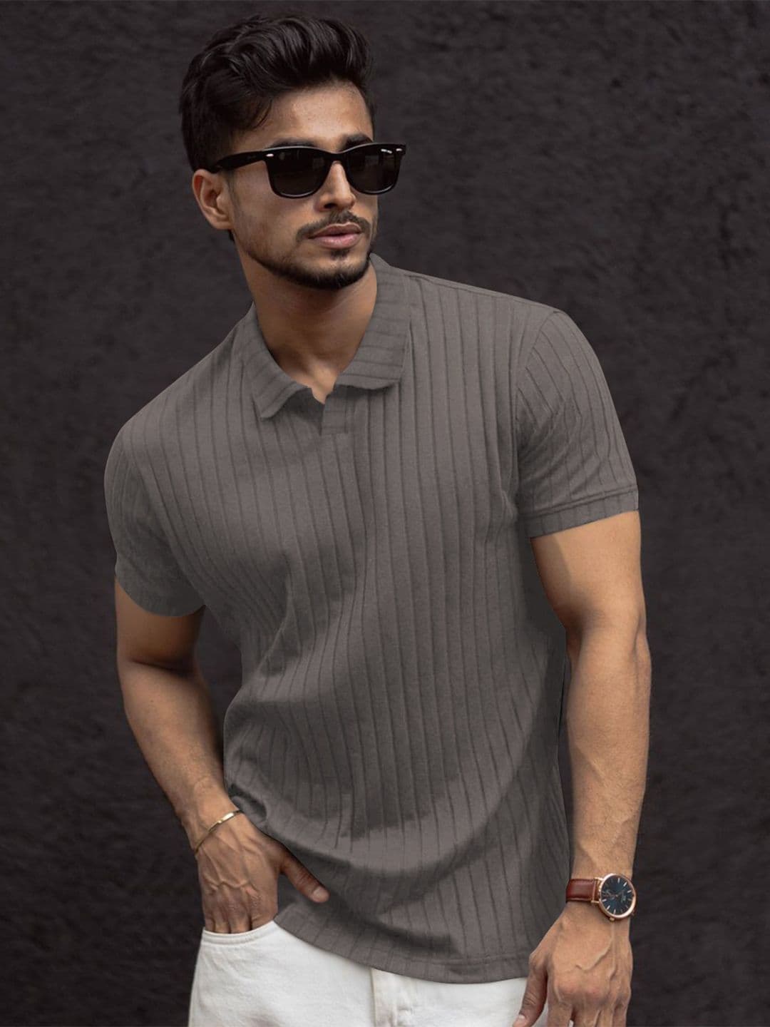 HAPPY KHAJANA Men Striped V-Neck T-shirt - view 1