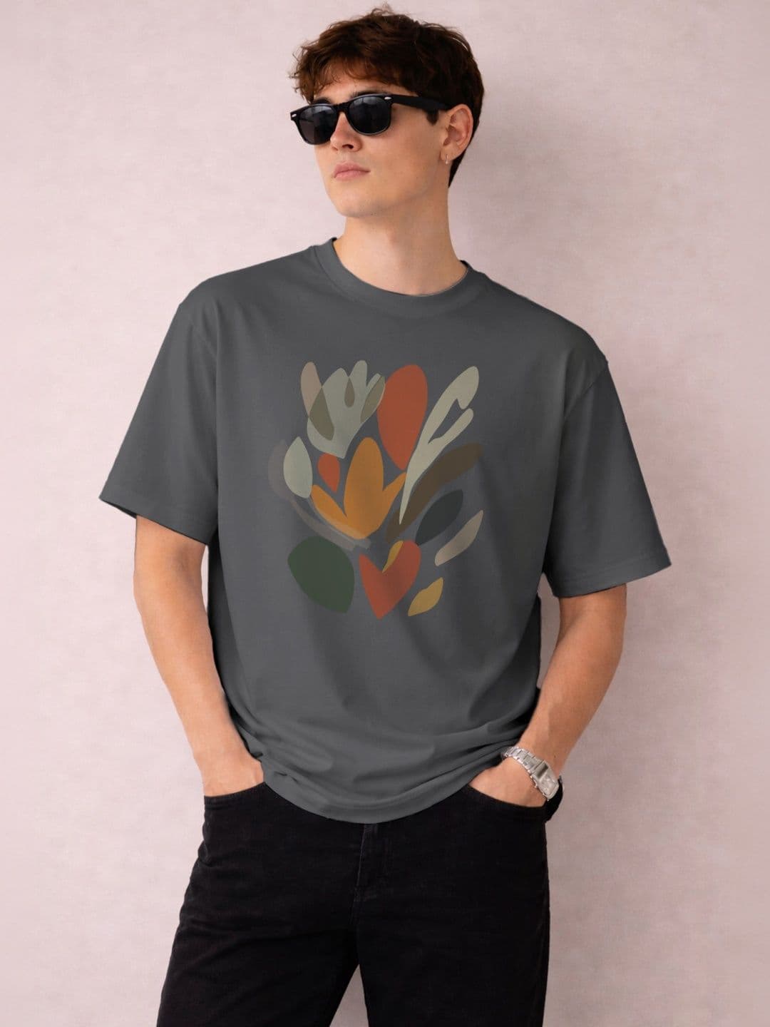The Roadster Lifestyle Co. Abstract Printed Round Neck Organic Cotton Oversized Tshirt - view 1