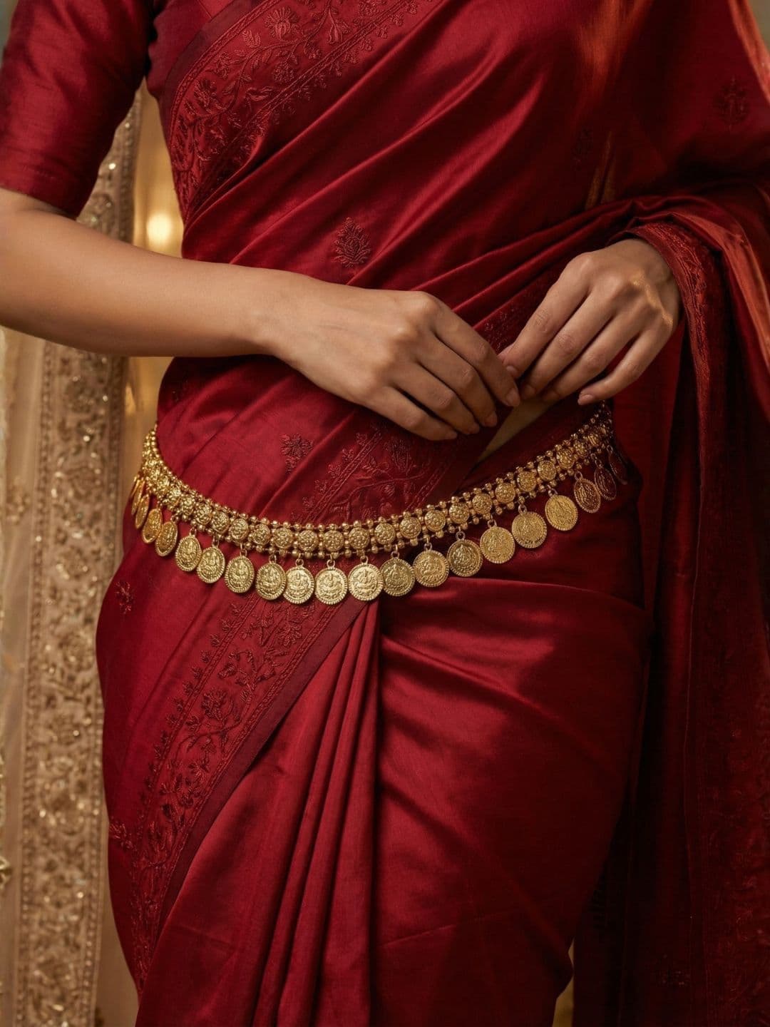 I Jewels Gold Plated Coin Tassel Waist Chain Saree Accessories - view 1