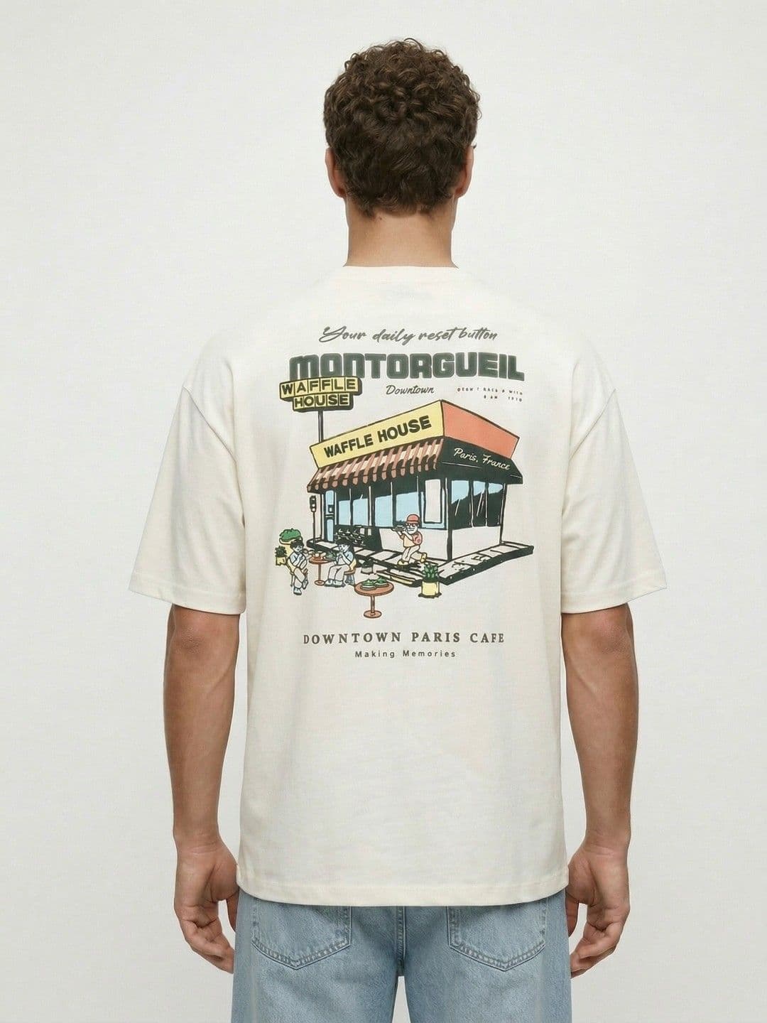 glitchez Cream Graphic Printed Oversized Fit T-shirt - view 1