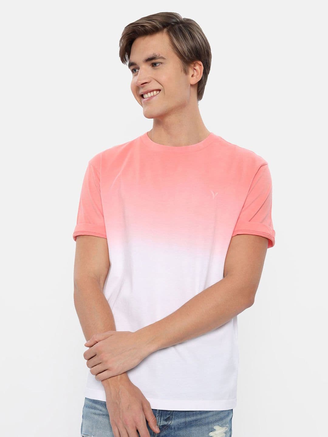AMERICAN EAGLE OUTFITTERS Men Peach-Coloured Dyed V-Neck Pockets T-shirt - view 1
