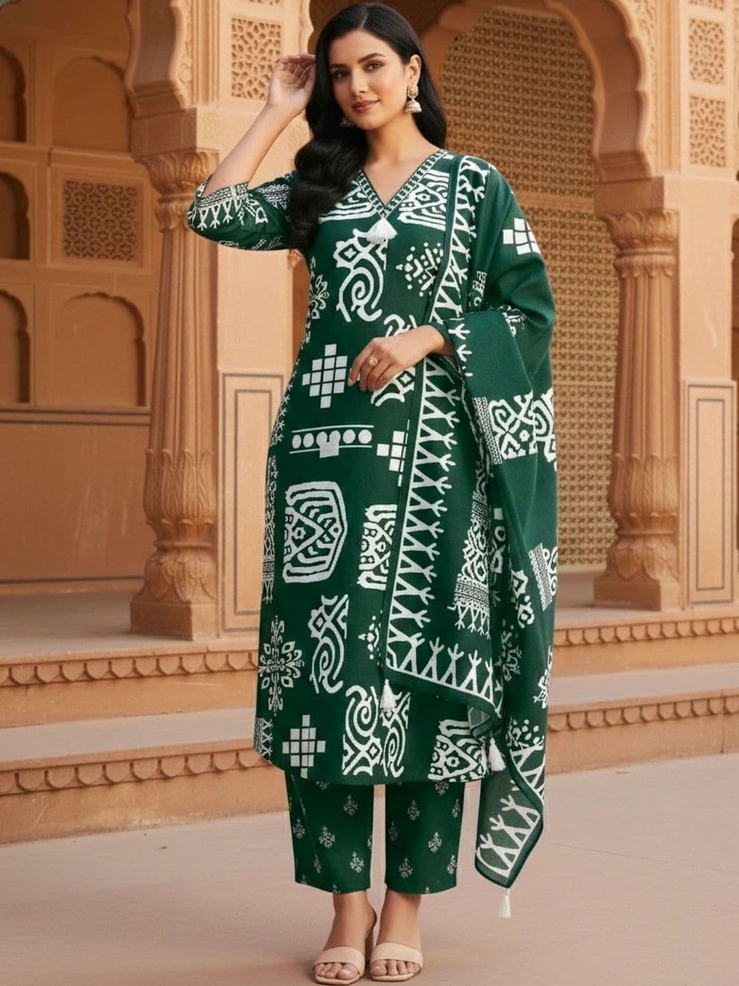 arangya Women Ethnic Motifs Printed Regular Kurta with Trousers & With Dupatta - view 1