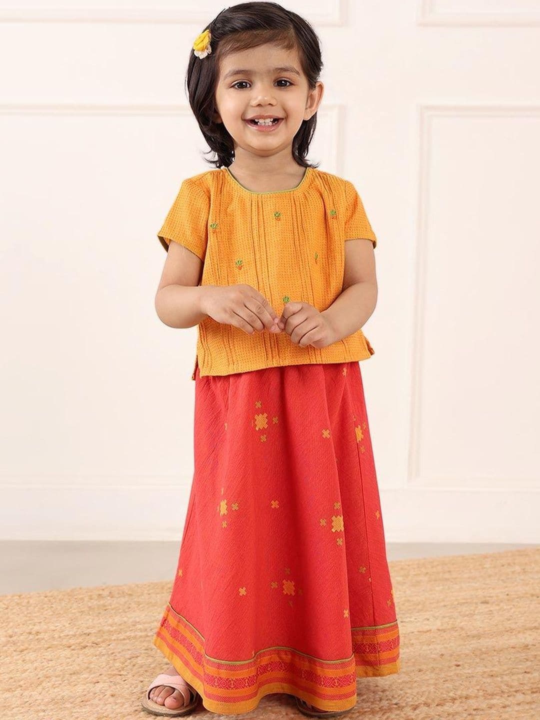 Fabindia Girls Embroidered Ready to Wear Lehenga & - view 1
